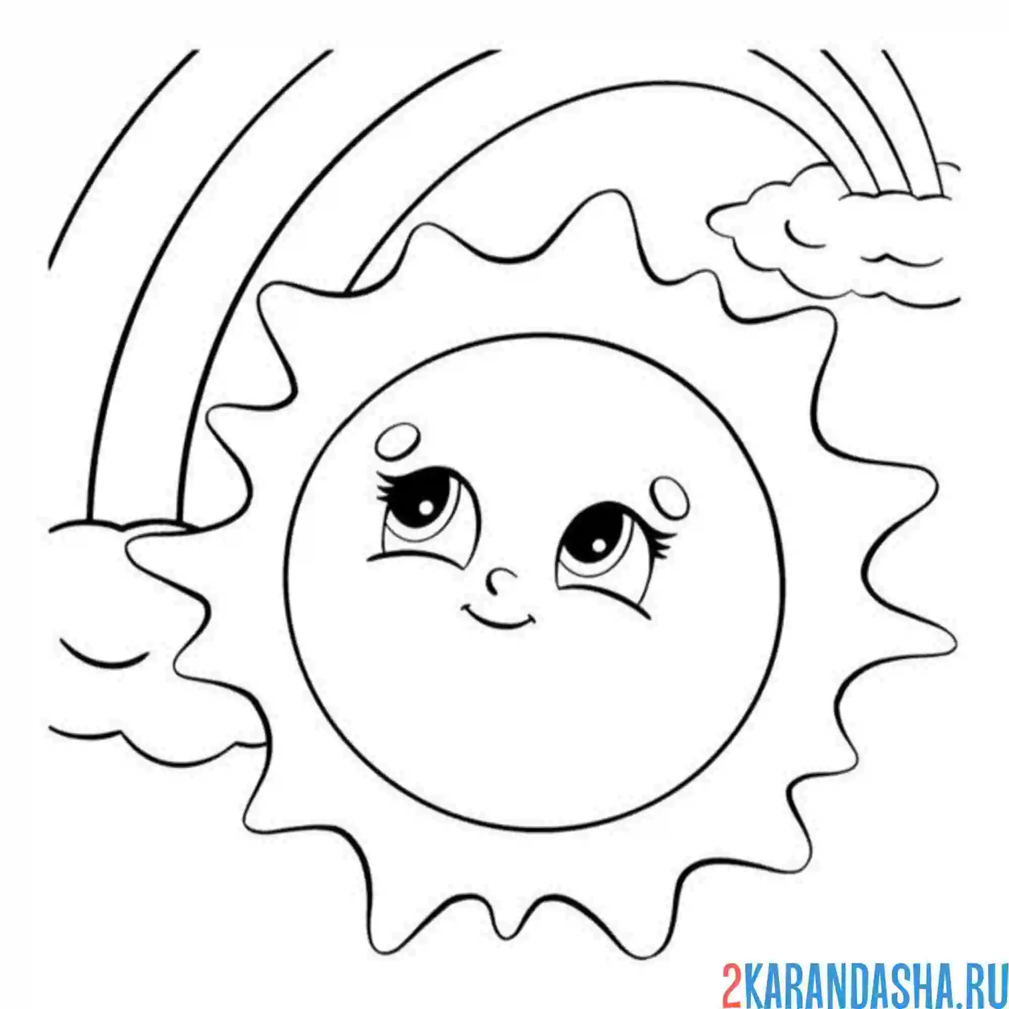 Раскраска солнышко рисует радугу