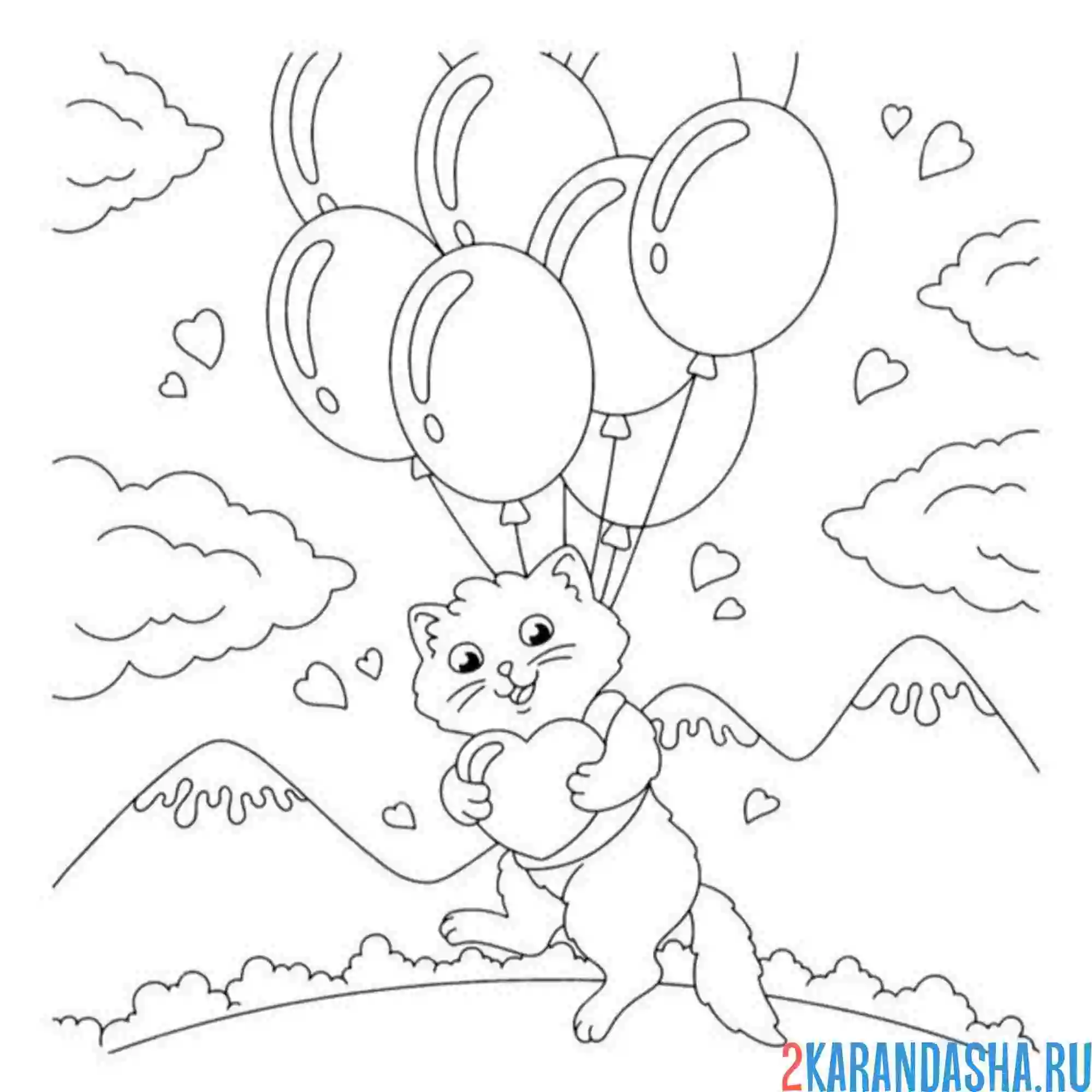 Раскраска котик в облаках