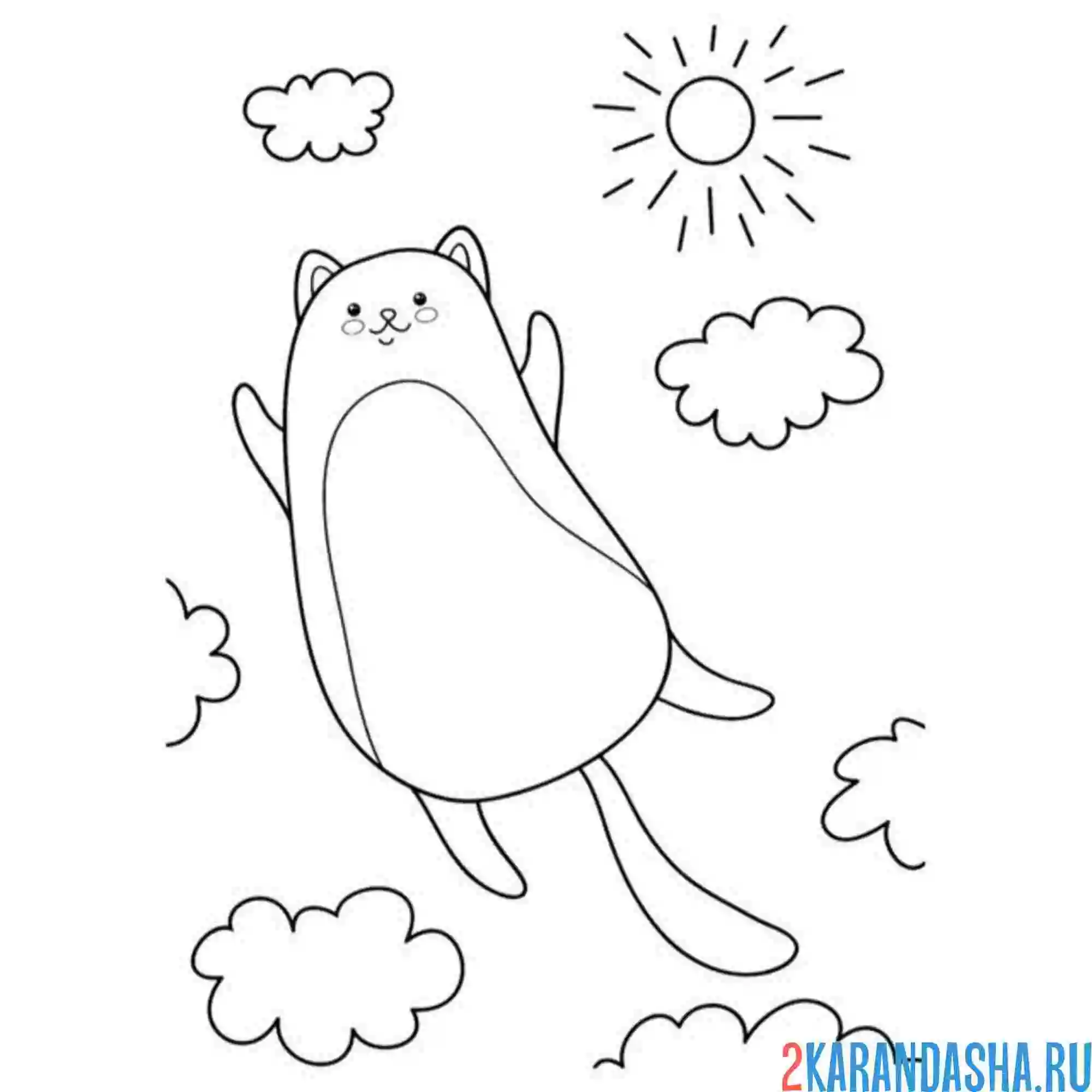 Раскраска котик летает в облаках