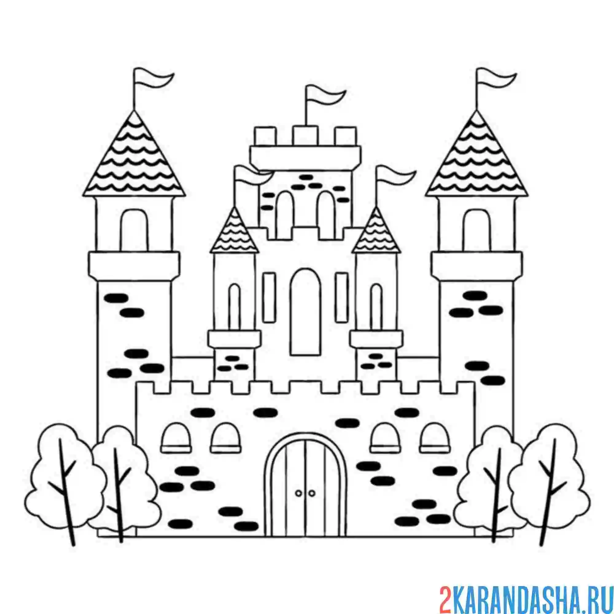 Раскраска замок и деревья
