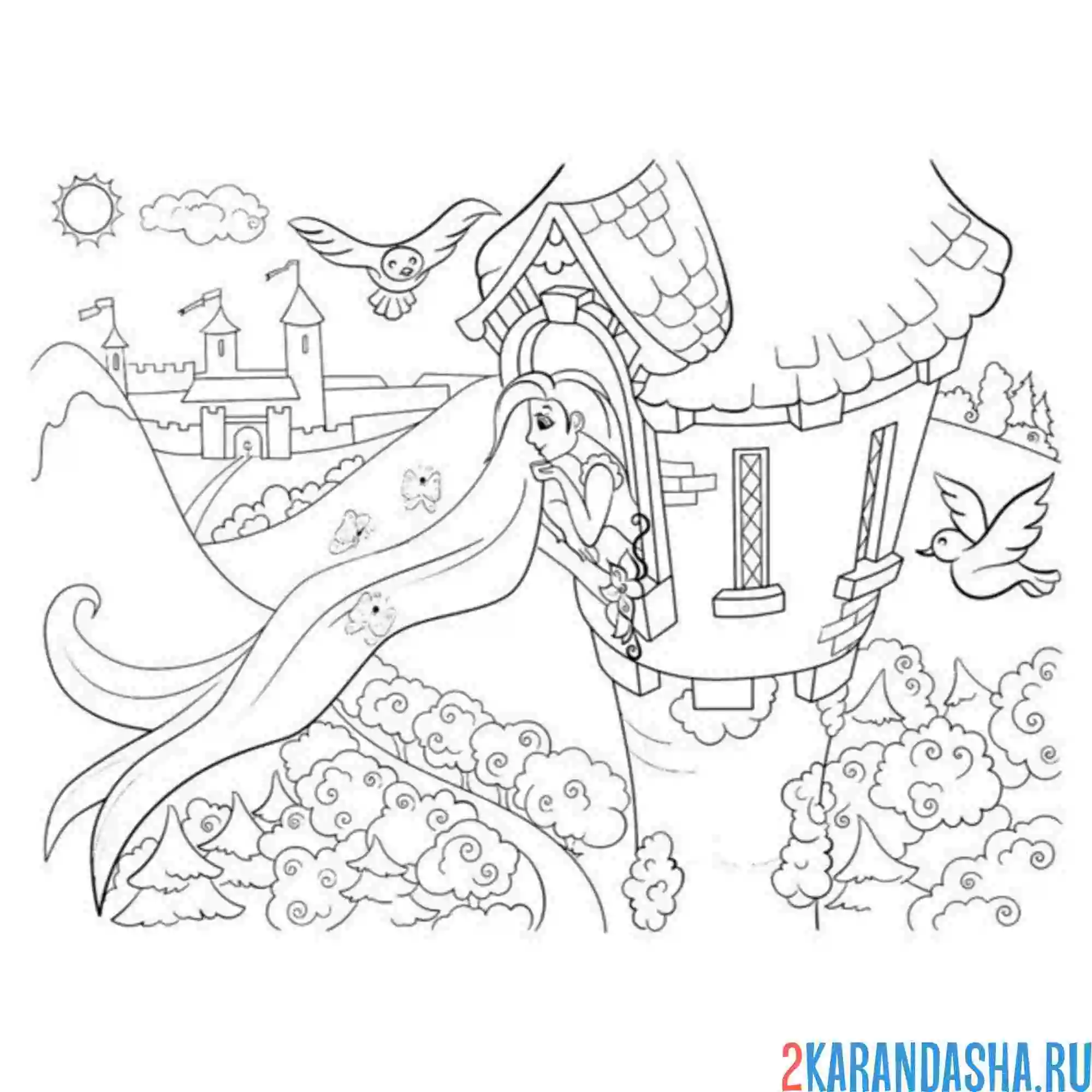 Раскраска принцесса в замке
