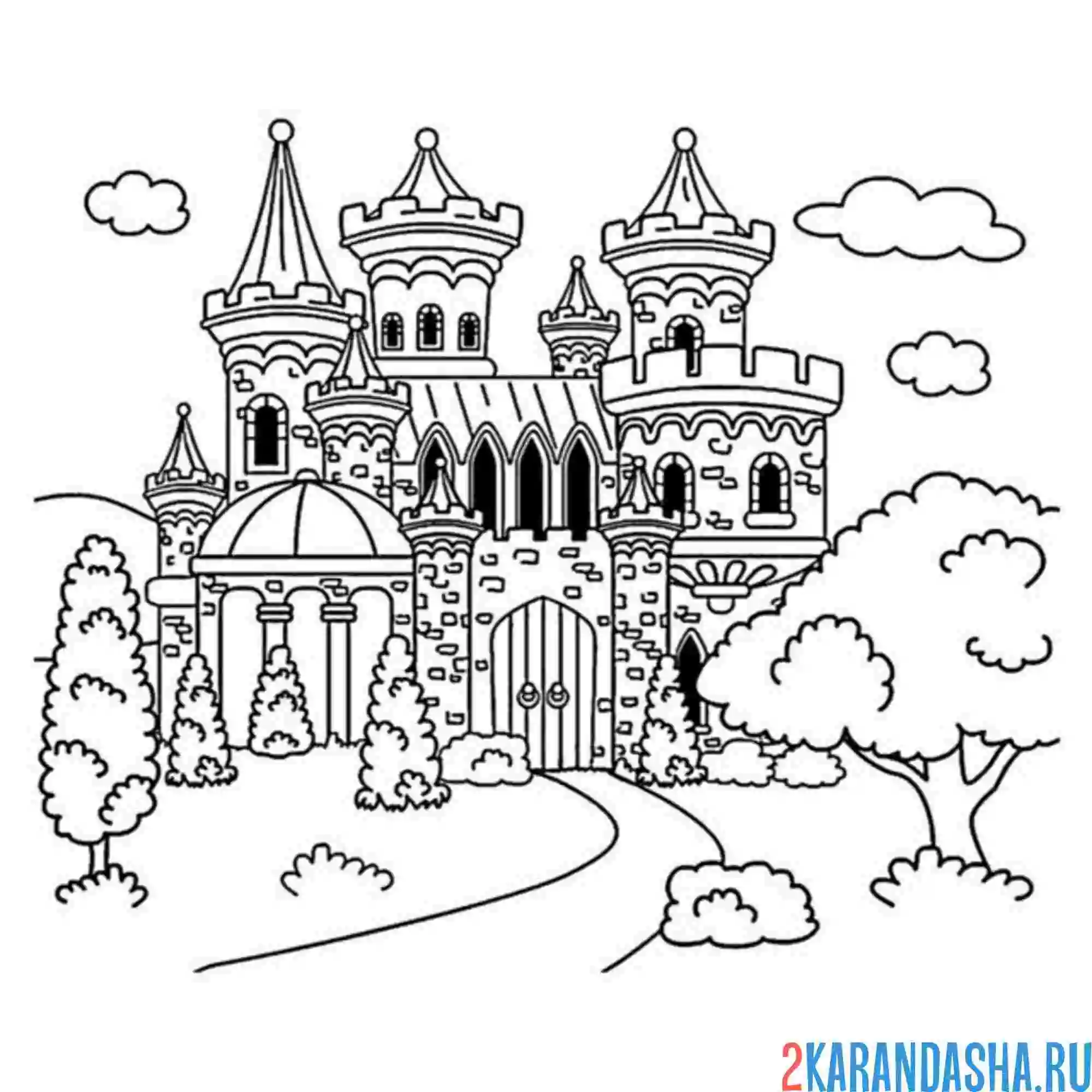 Раскраска замок и парк