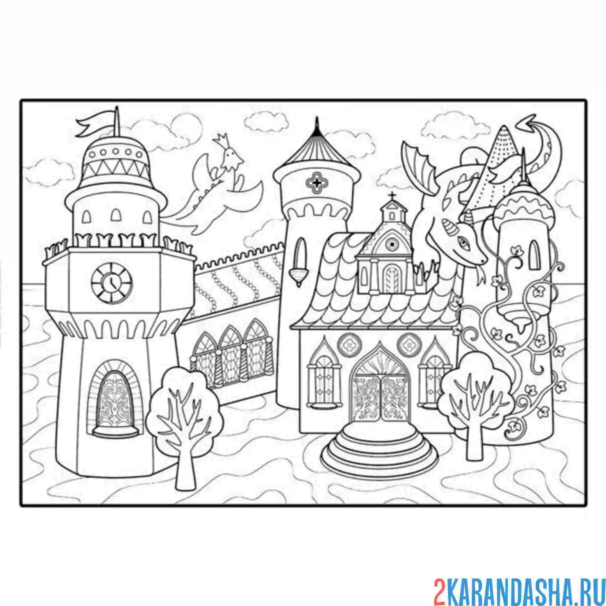 Раскраска замок с узорами