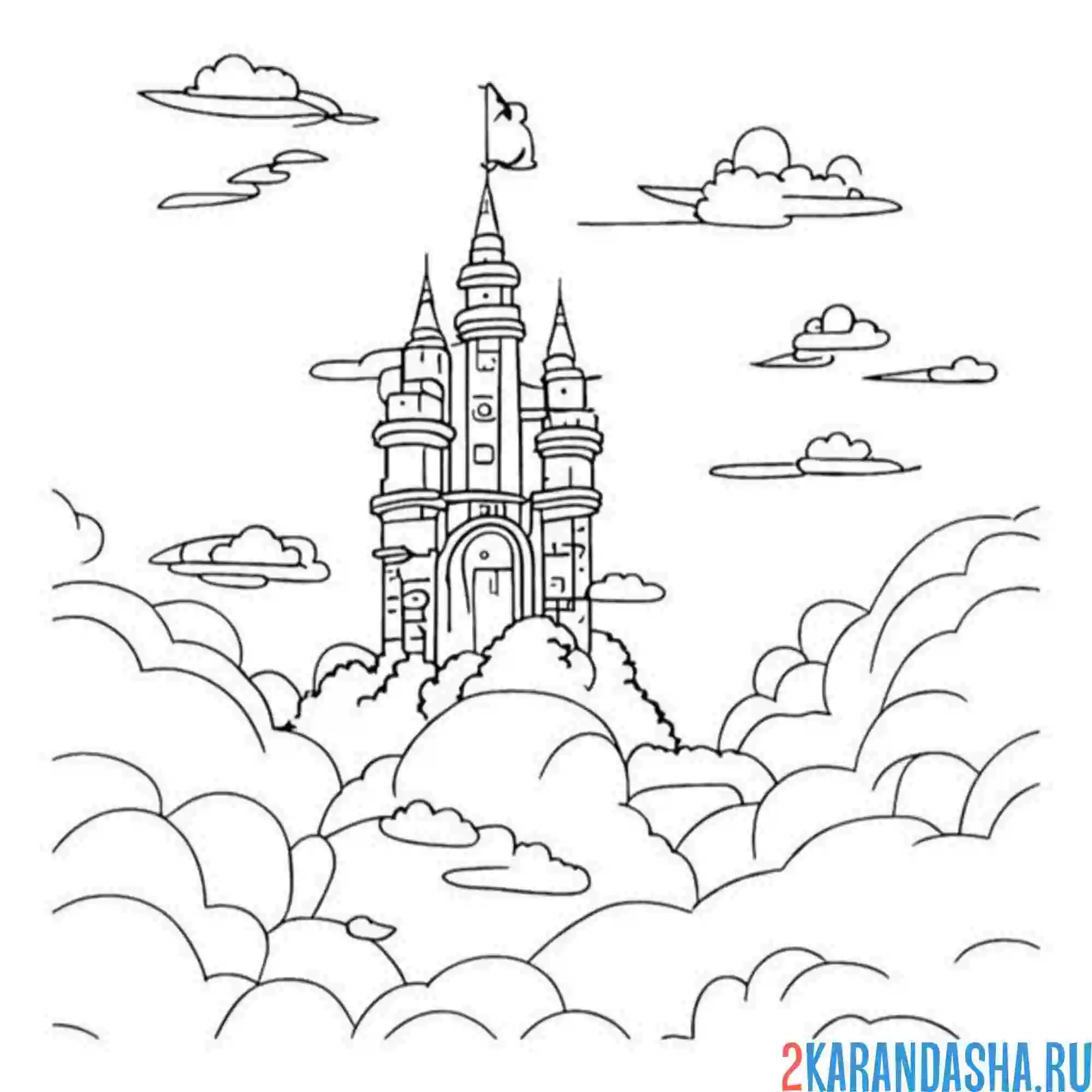 Раскраска замок в облаках