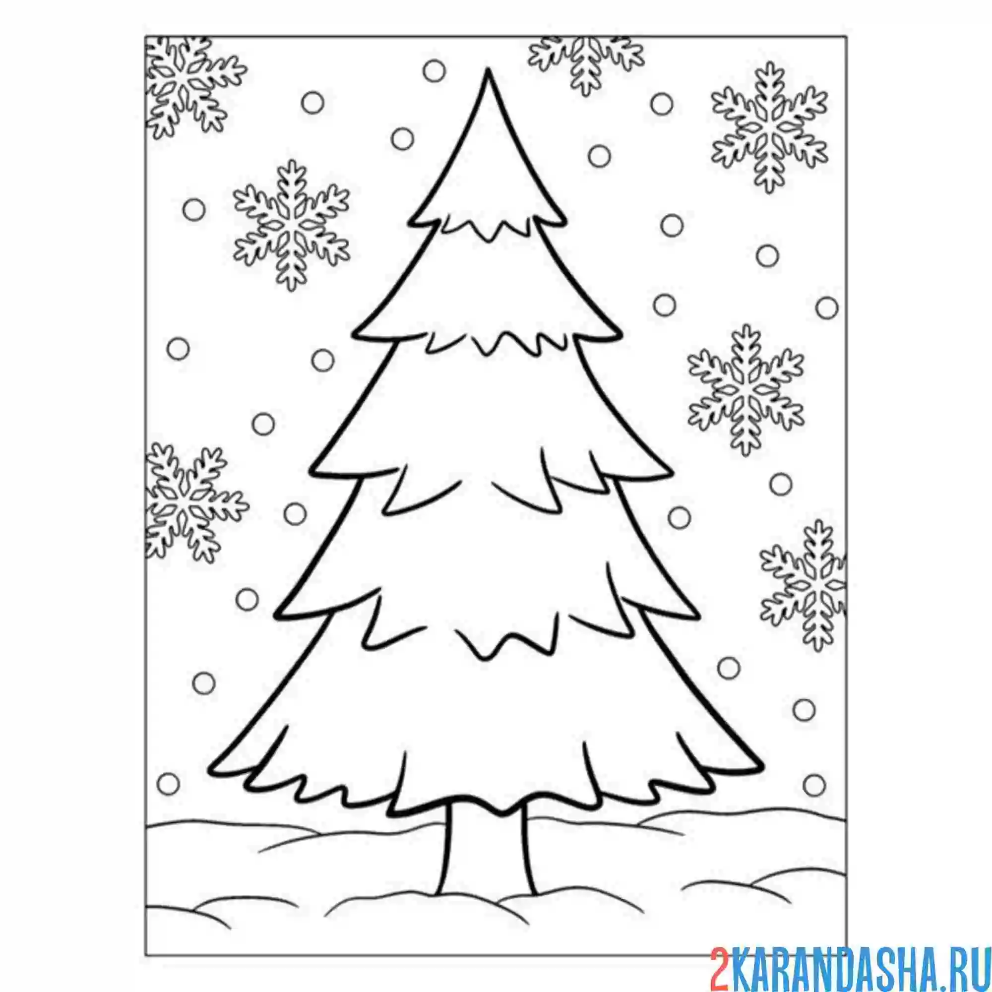Раскраска зимняя елка дерево