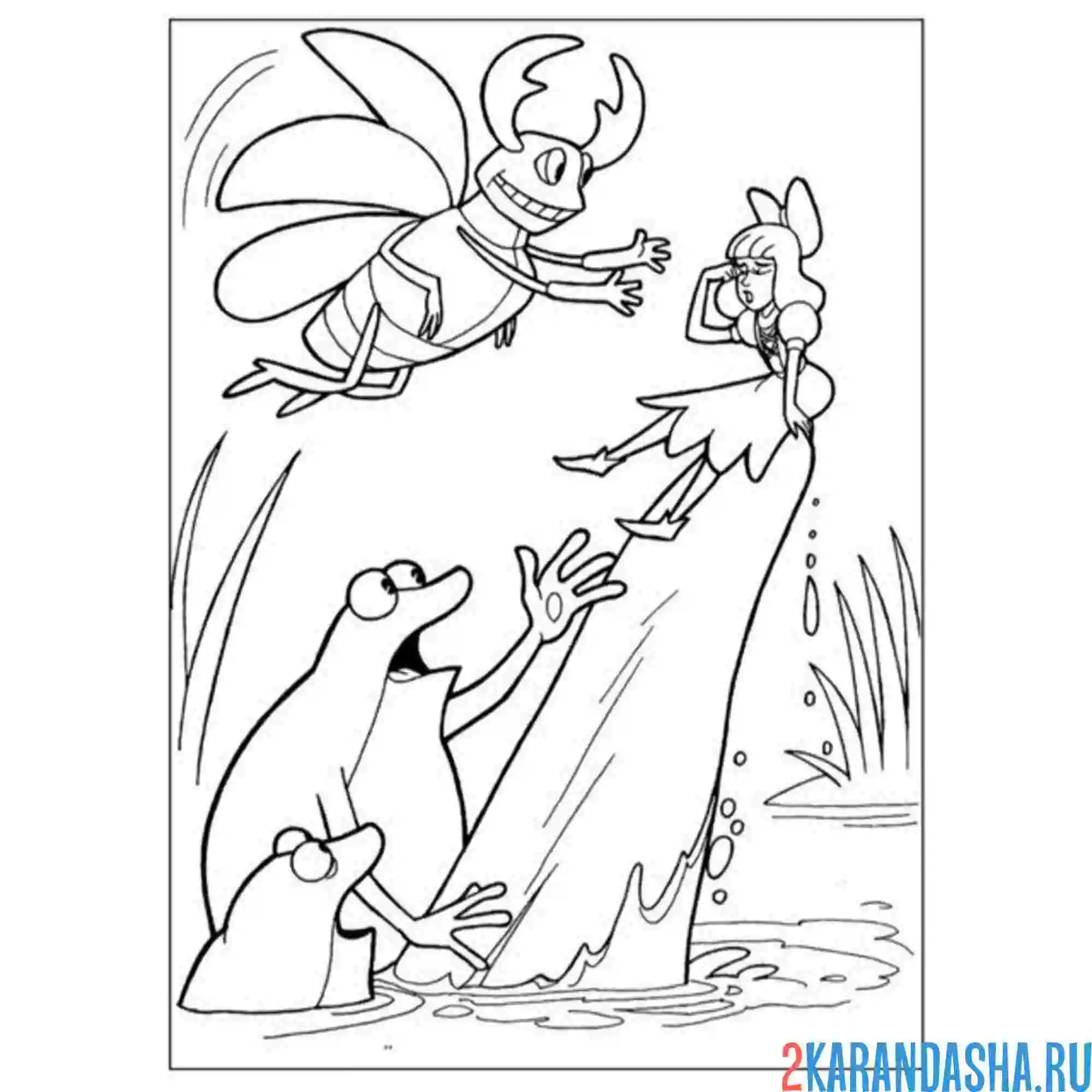 Раскраска дюймовочку украл жук