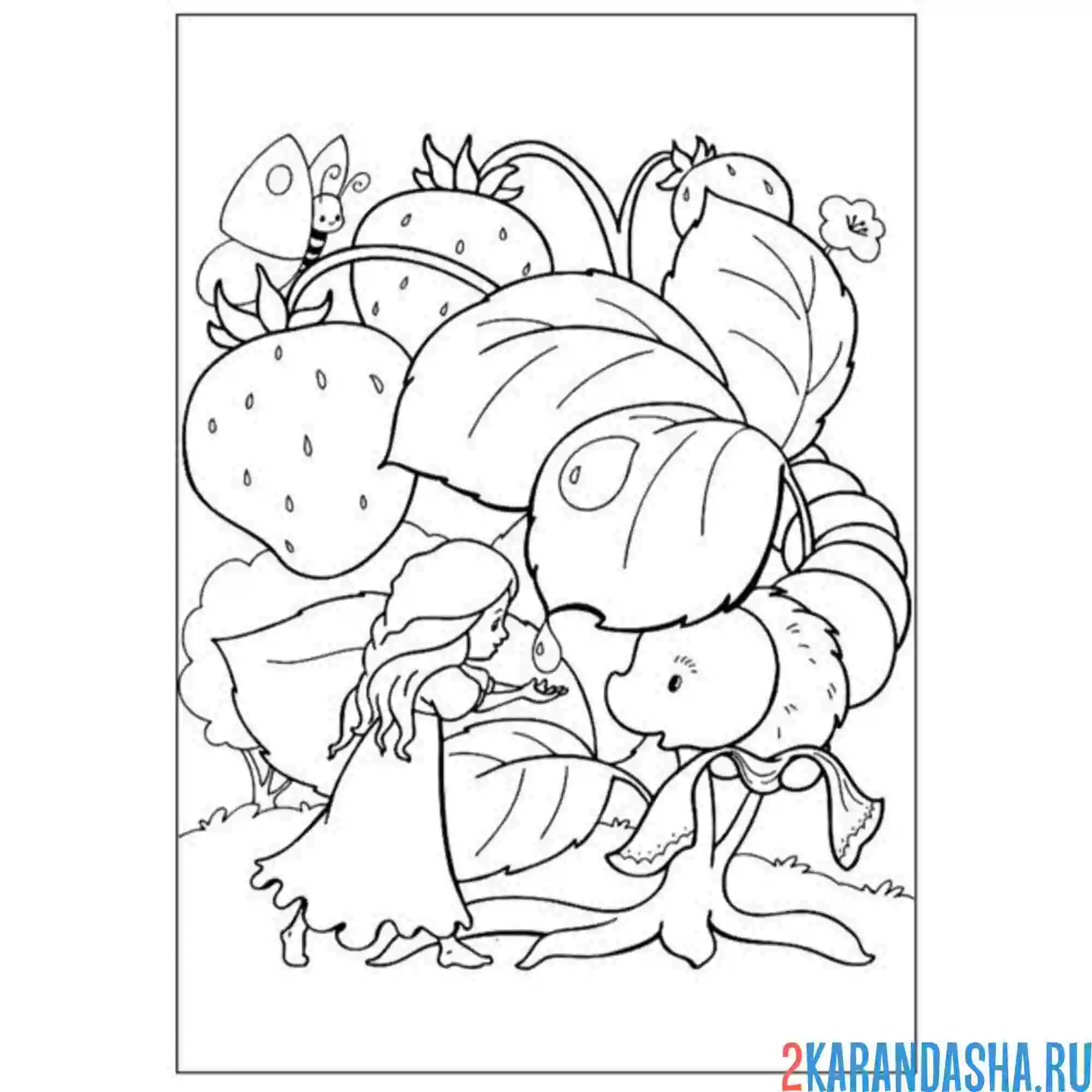 Раскраска дюймовочка пьет