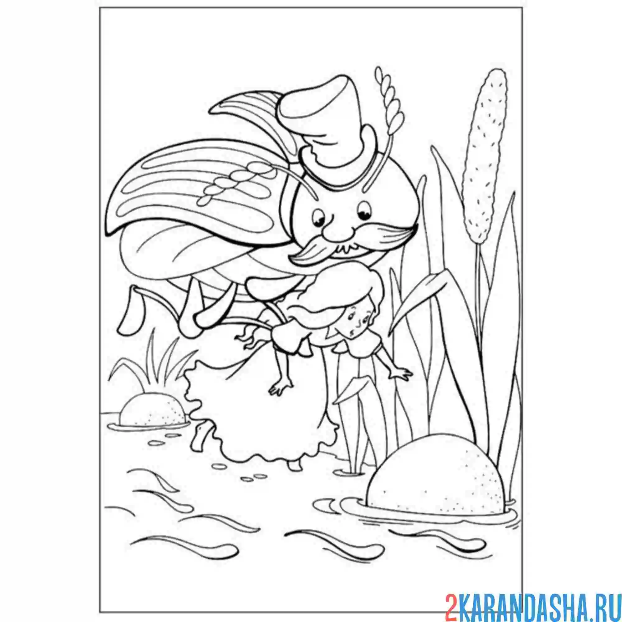 Раскраска жук и дюймовочка