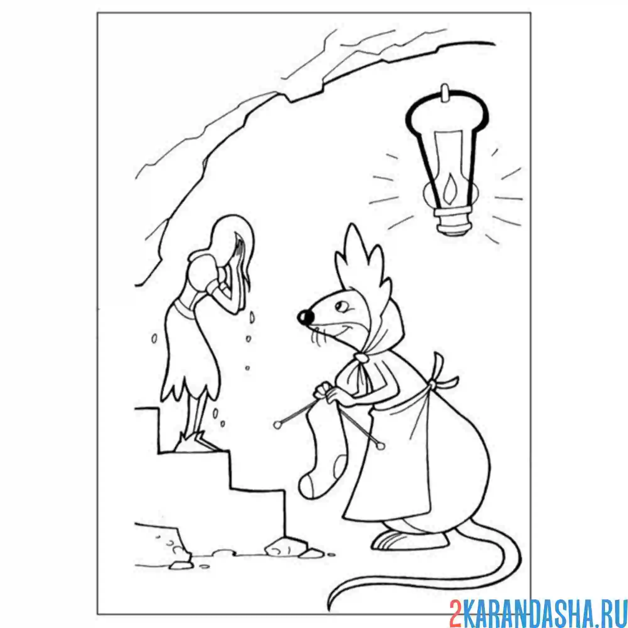 Раскраска мышь и дюймовочка