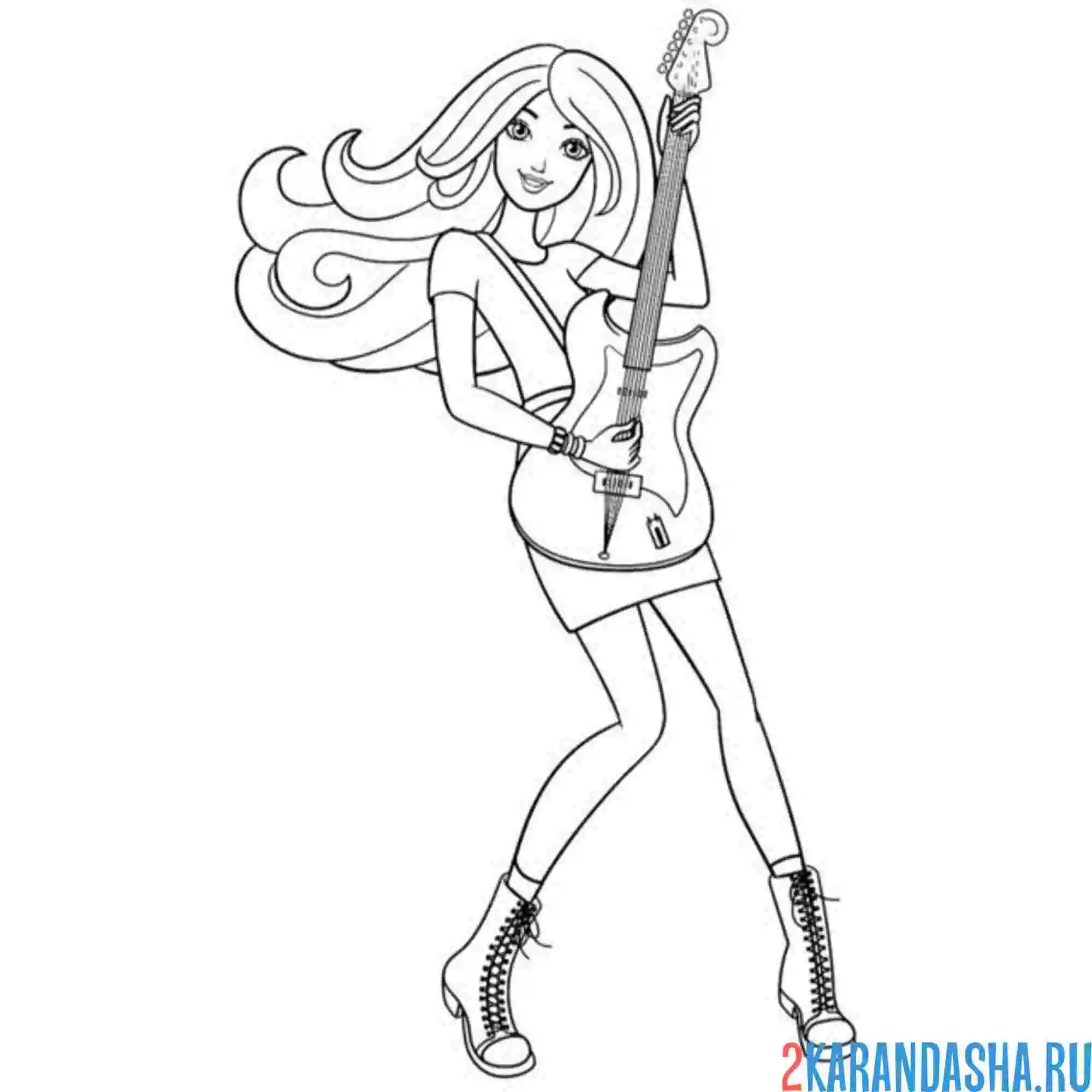 Раскраска барби играет на гитаре