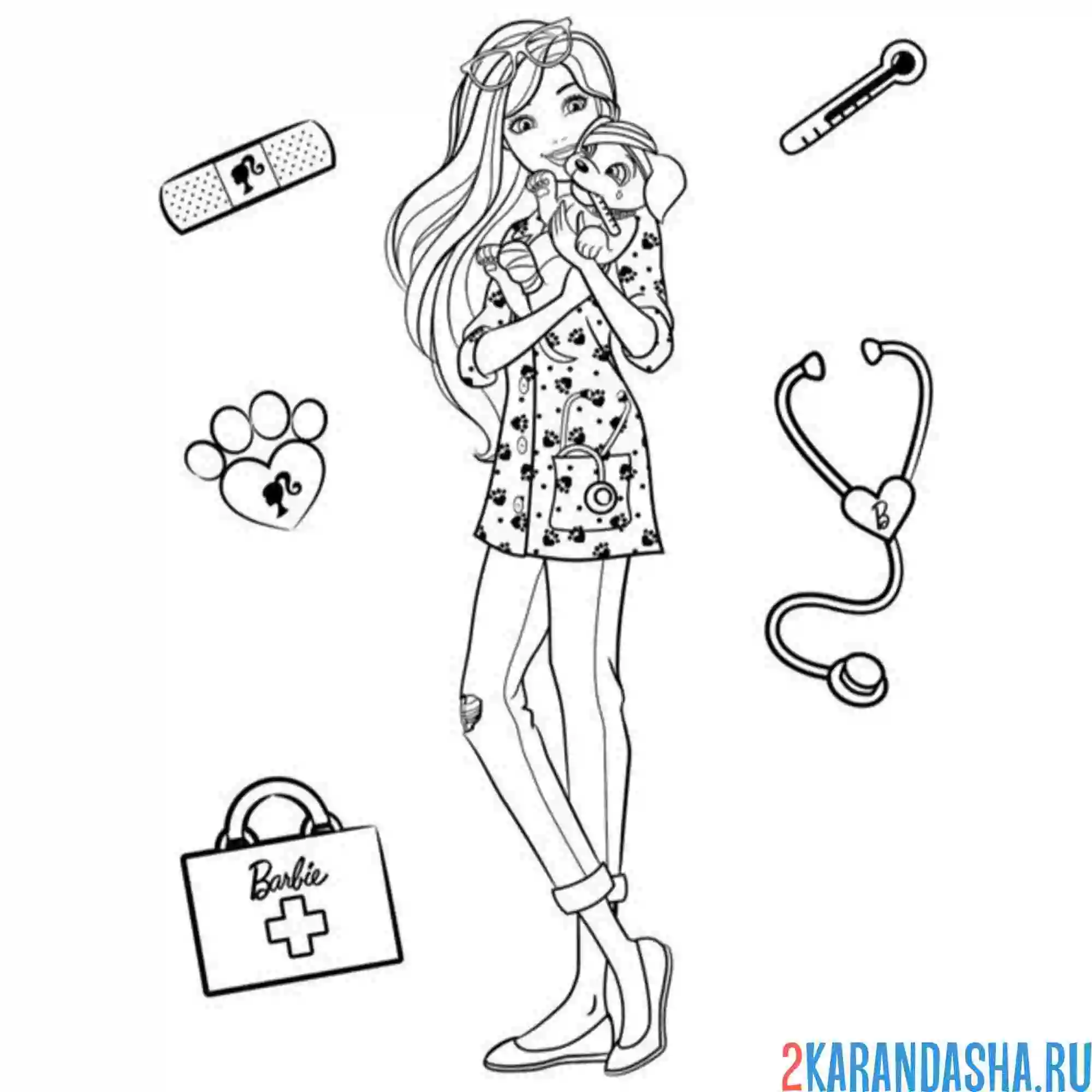 Раскраска барби ветеринарный врач