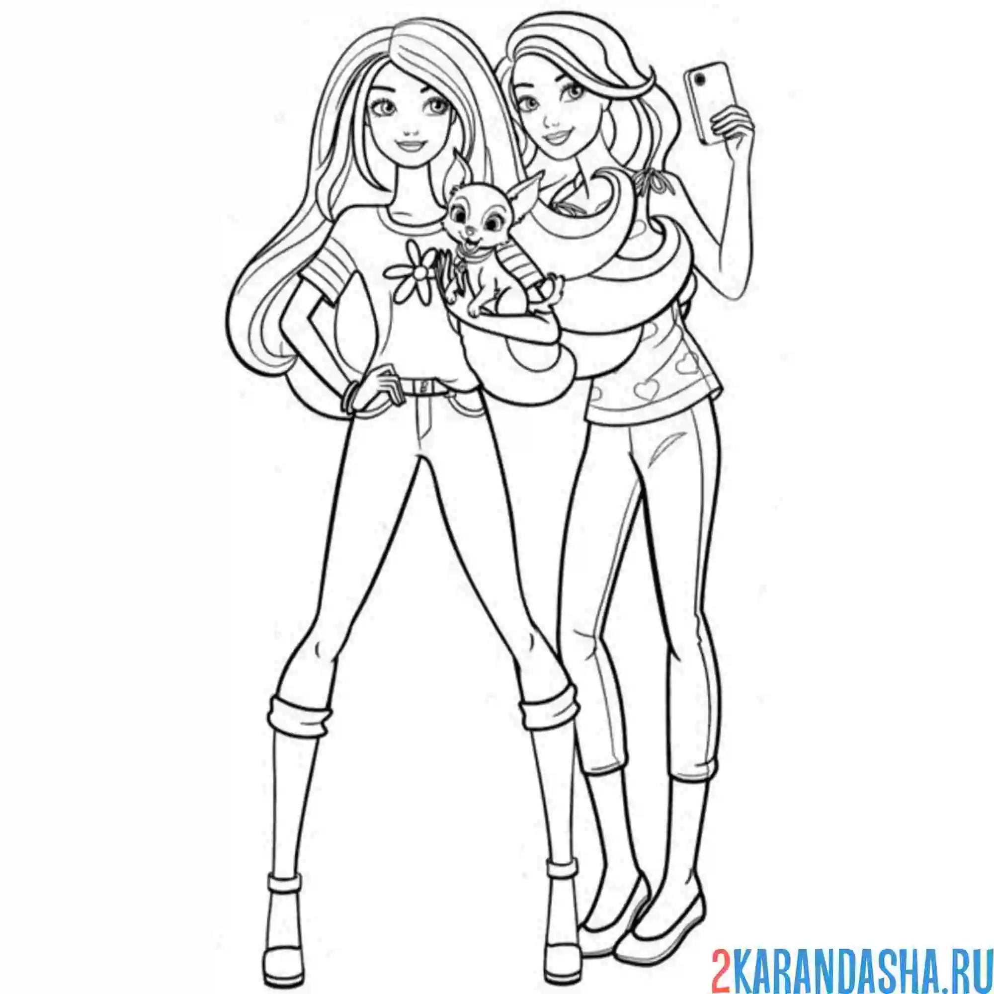 Раскраска барби и малышка собачка