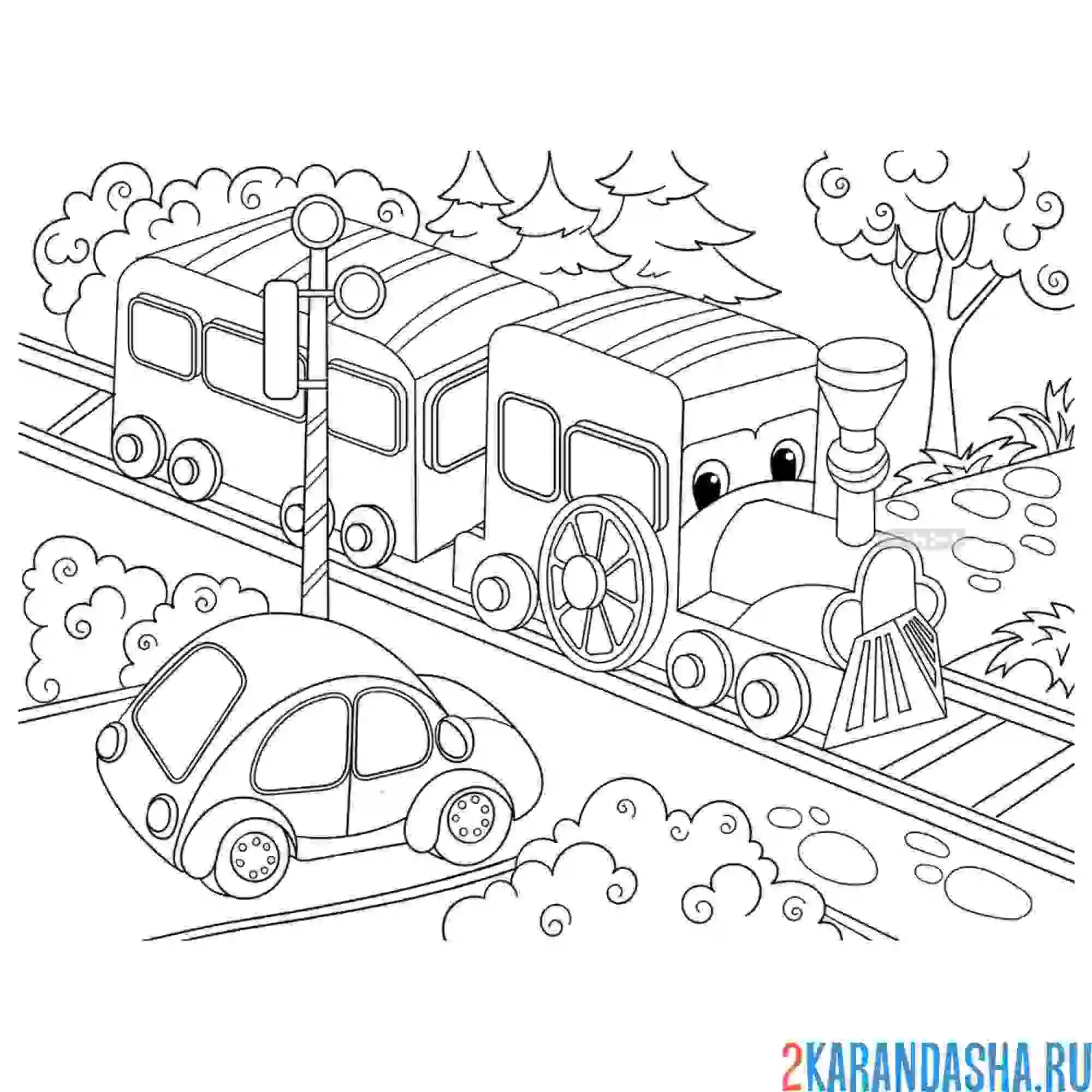 Раскраска поезд на железной дороге