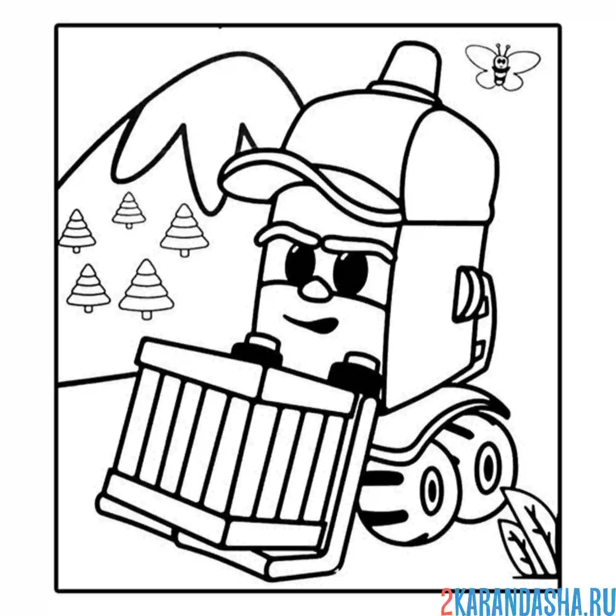 Раскраска погрузчик грузик с ящиком