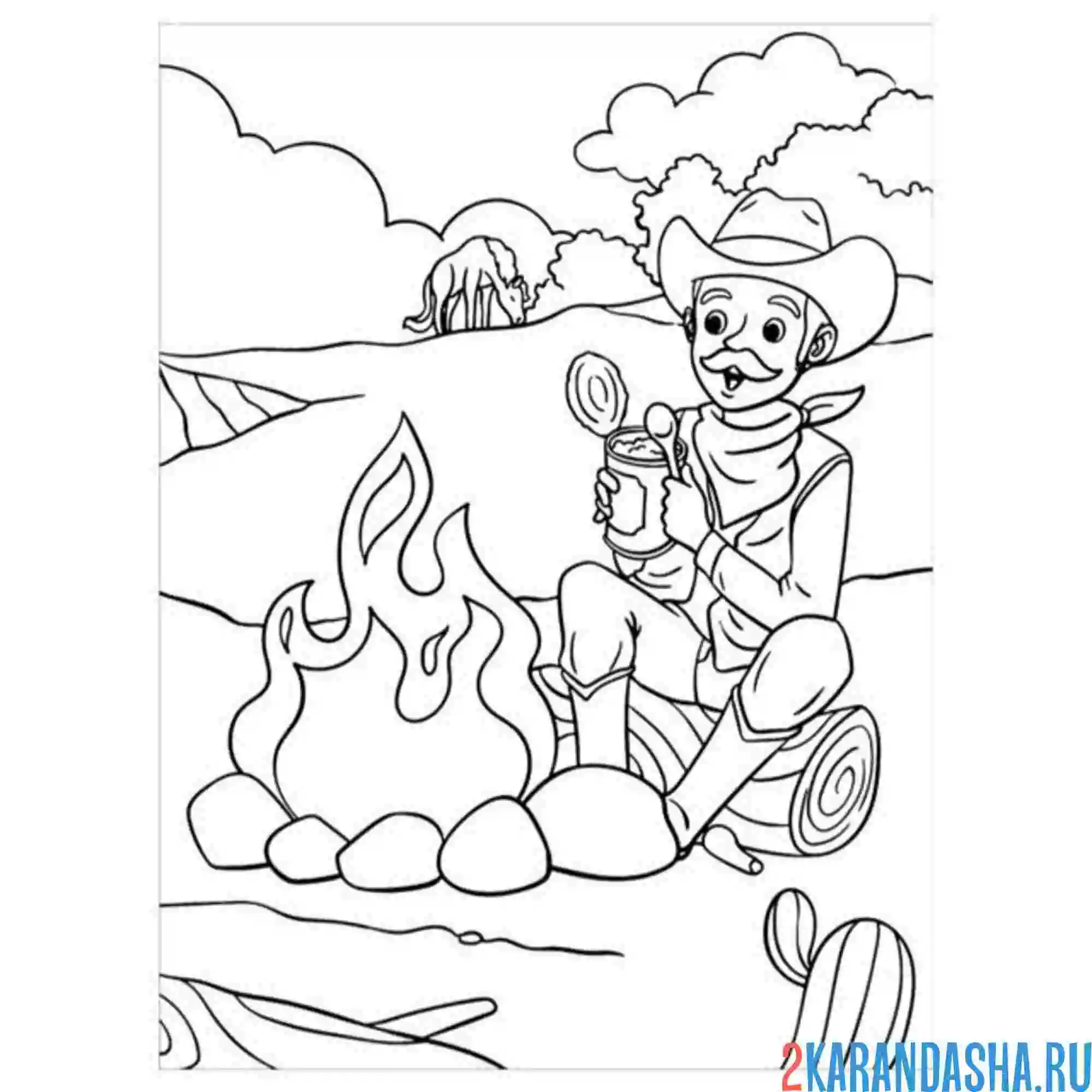 Раскраска костер в пустыне