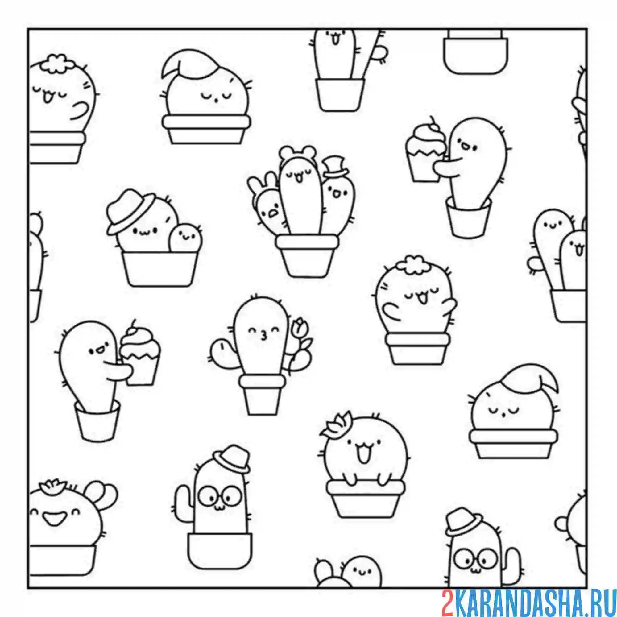 Раскраска наклейки с кактусами