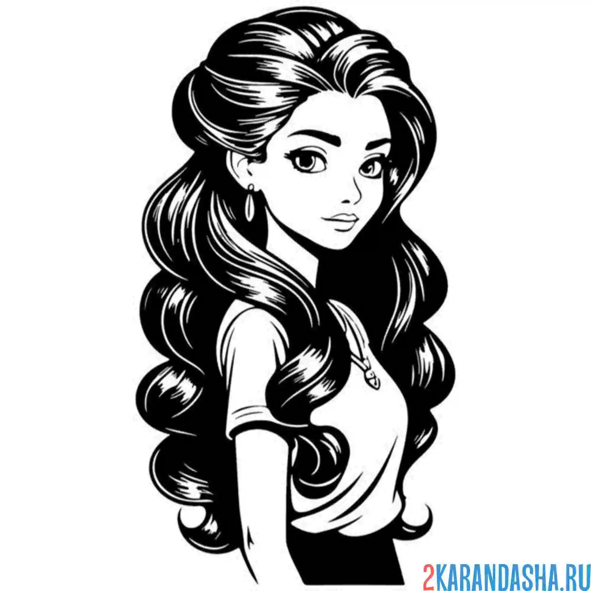 Раскраска красивые длинные волосы девушка