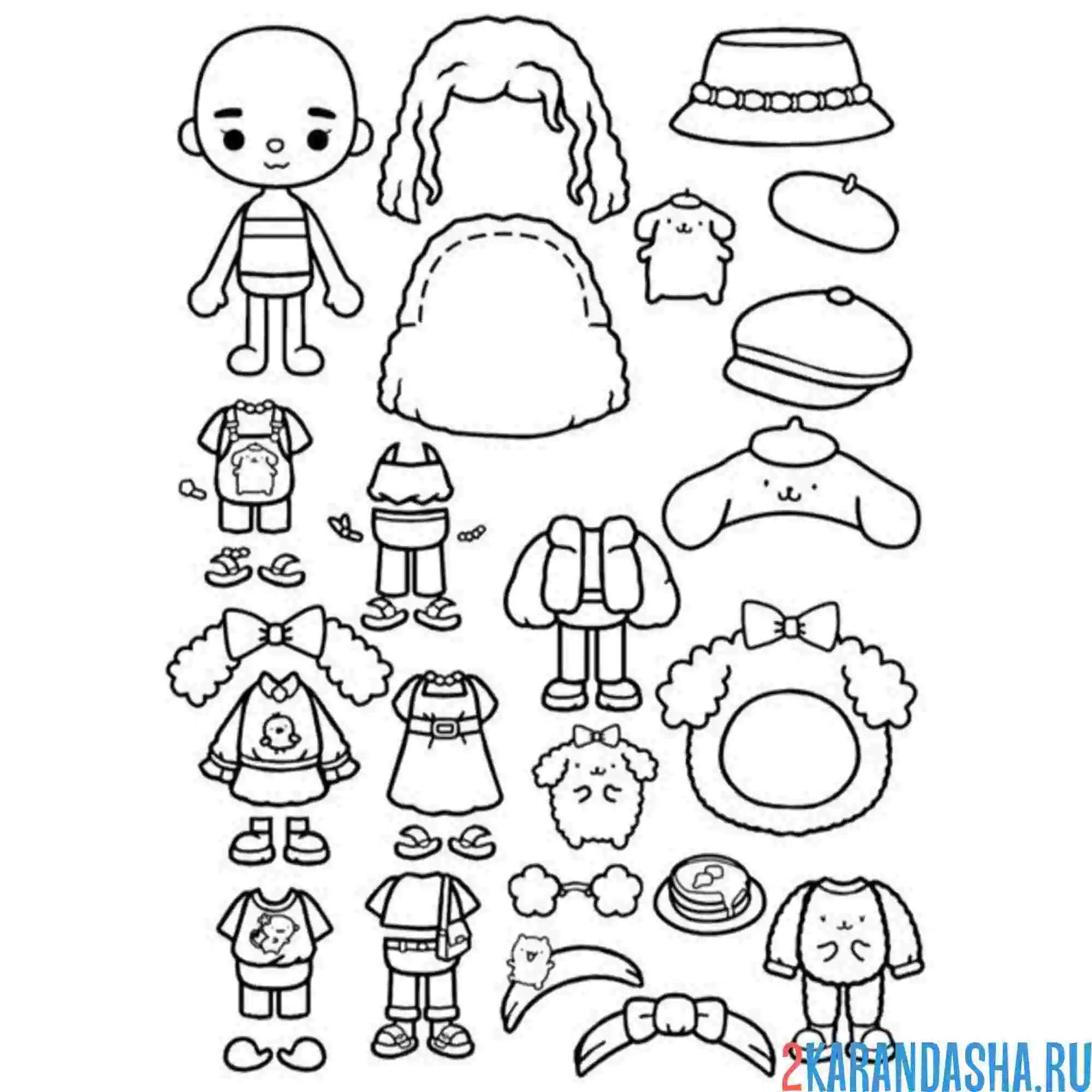 Раскраска тока бока одежда и персонаж