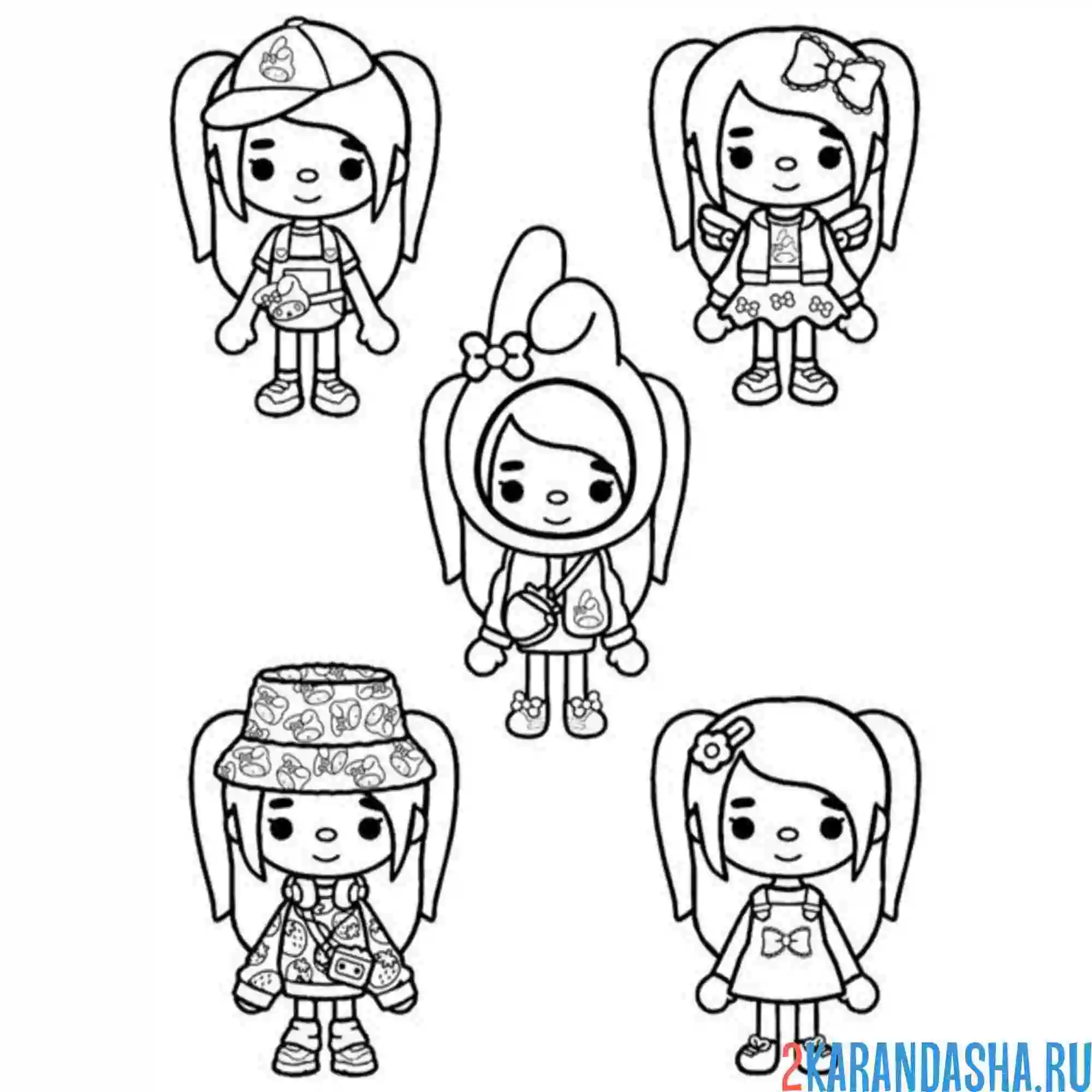 Раскраска тока бока пять девочек