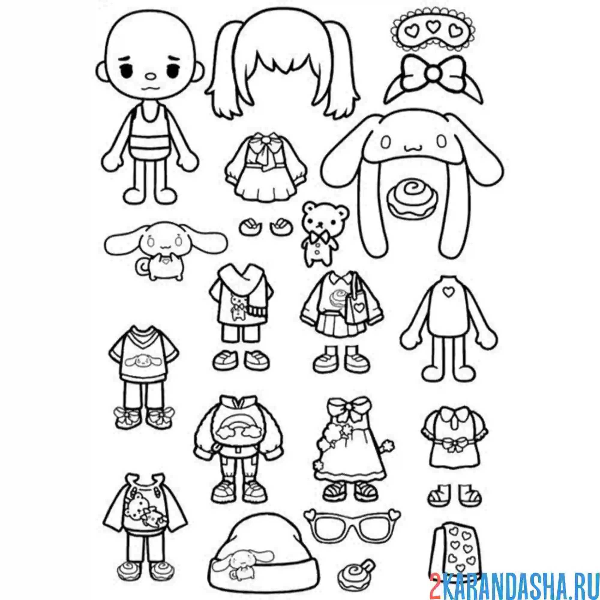 Раскраска тока бока наряды одежда девочки
