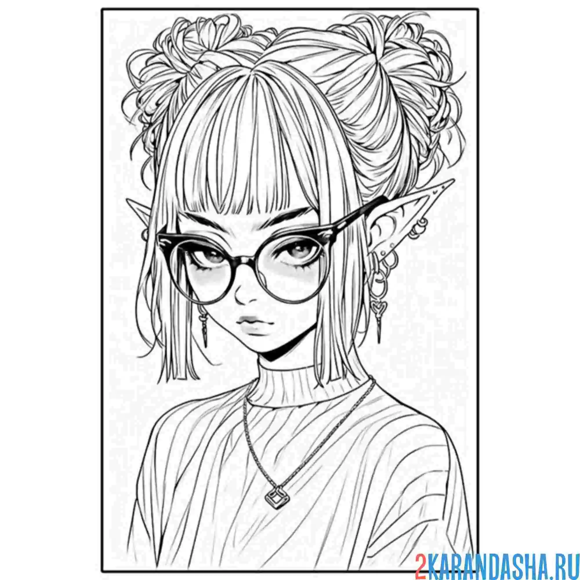 Раскраска прическа с двумя рожками. волосы