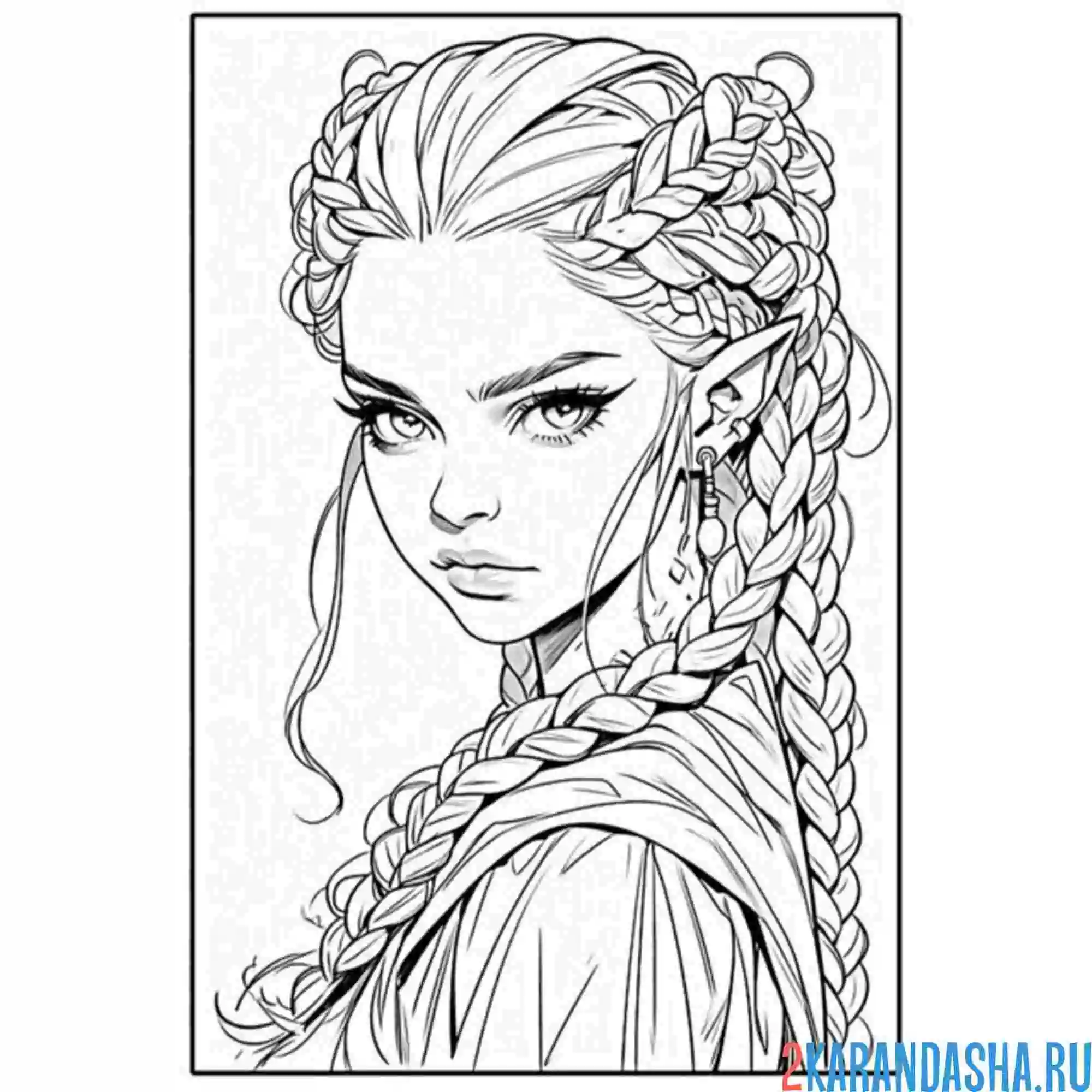 Раскраска девушка красивая прическа и волосы