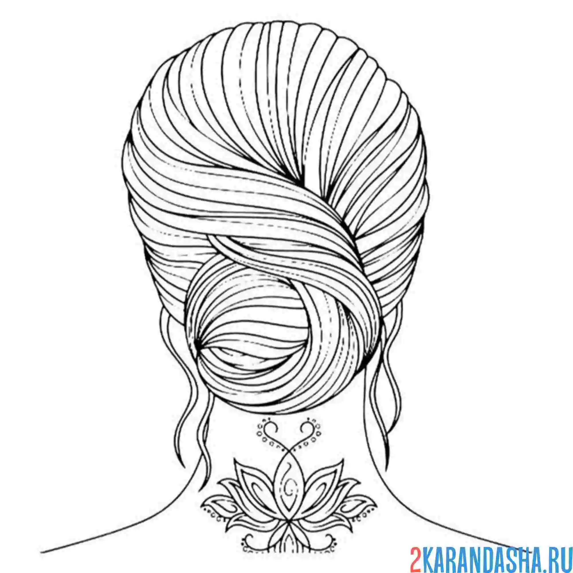 Раскраска красивый пучок волосы прическа