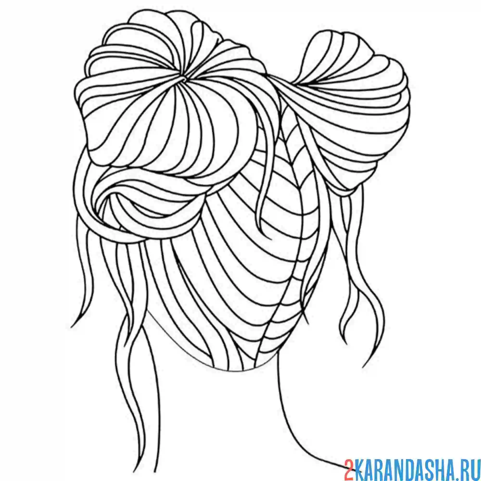 Раскраска два пучка волосы прическа