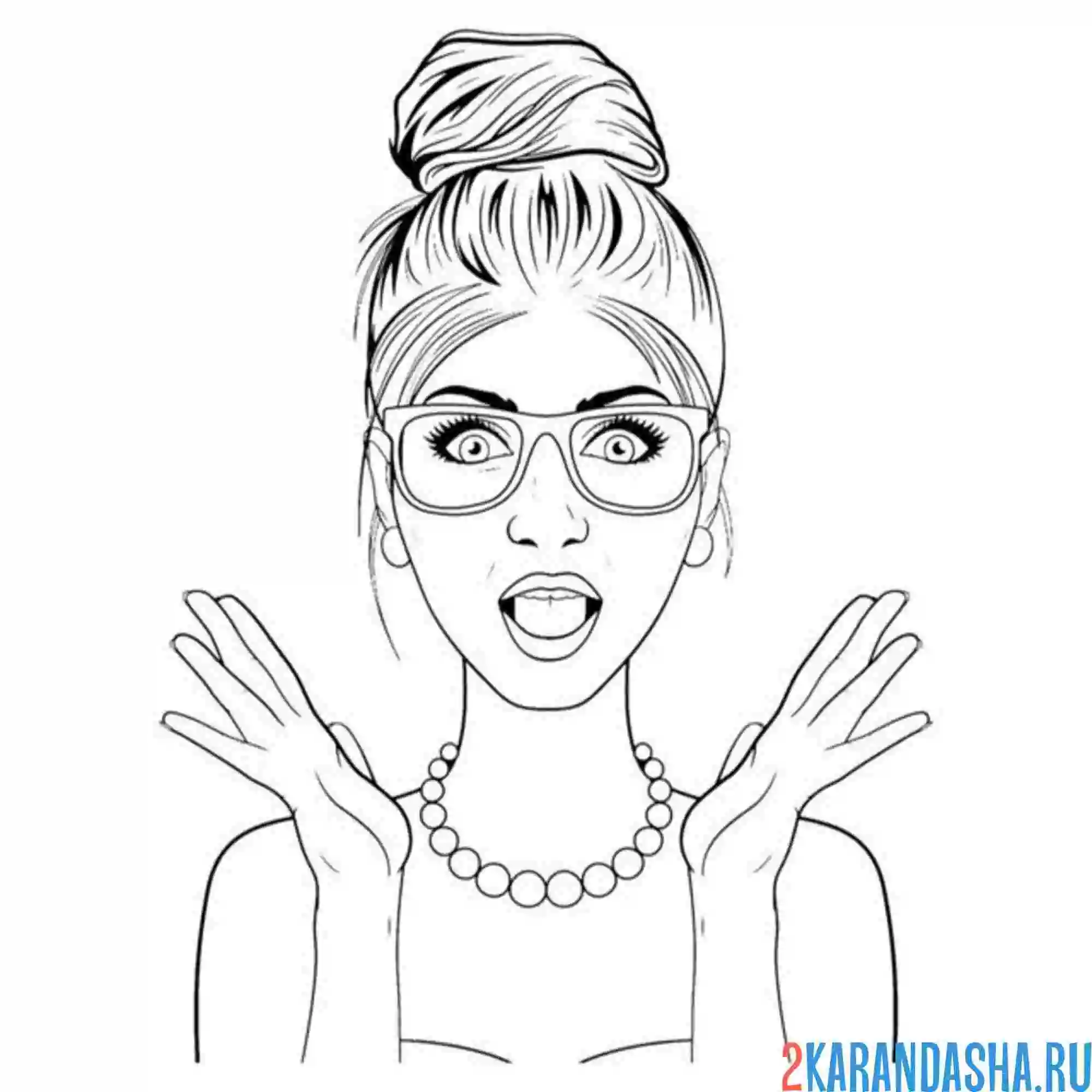 Раскраска девушка в очках пучок волосы