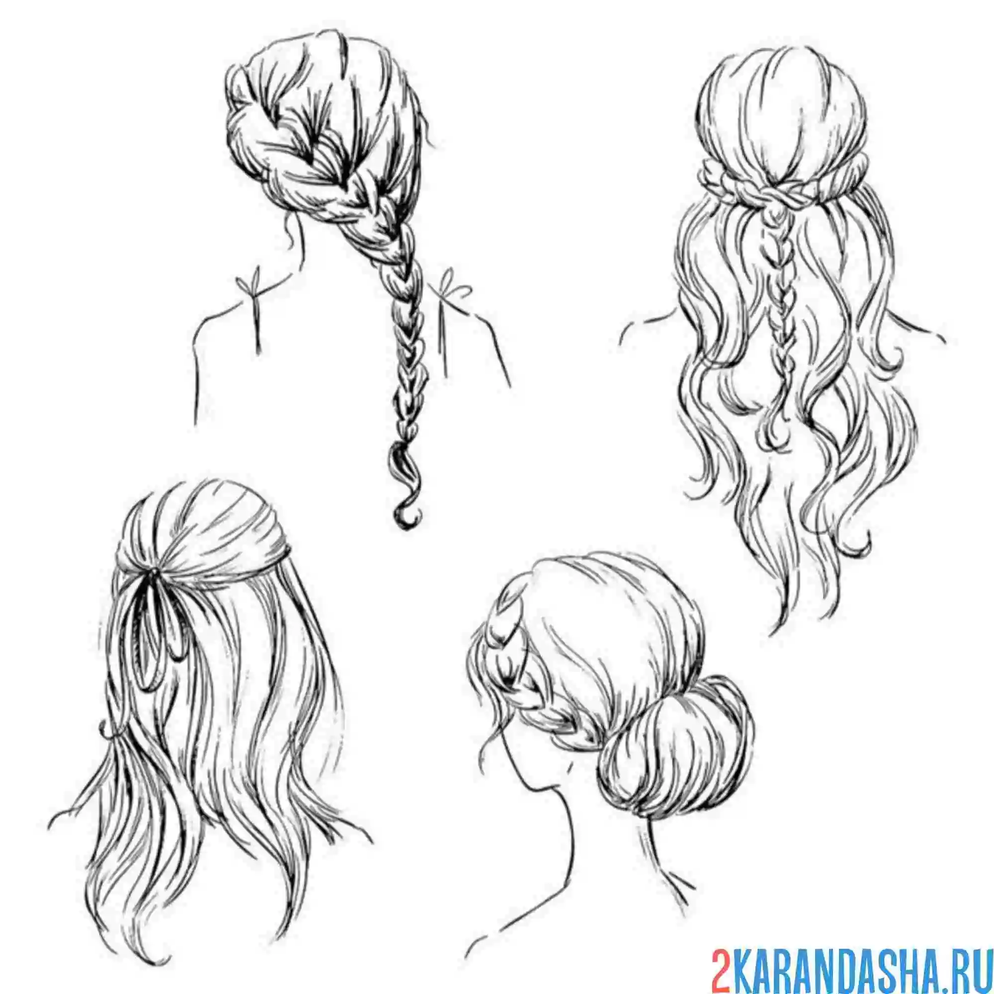 Раскраска разные прически с длинными волосами