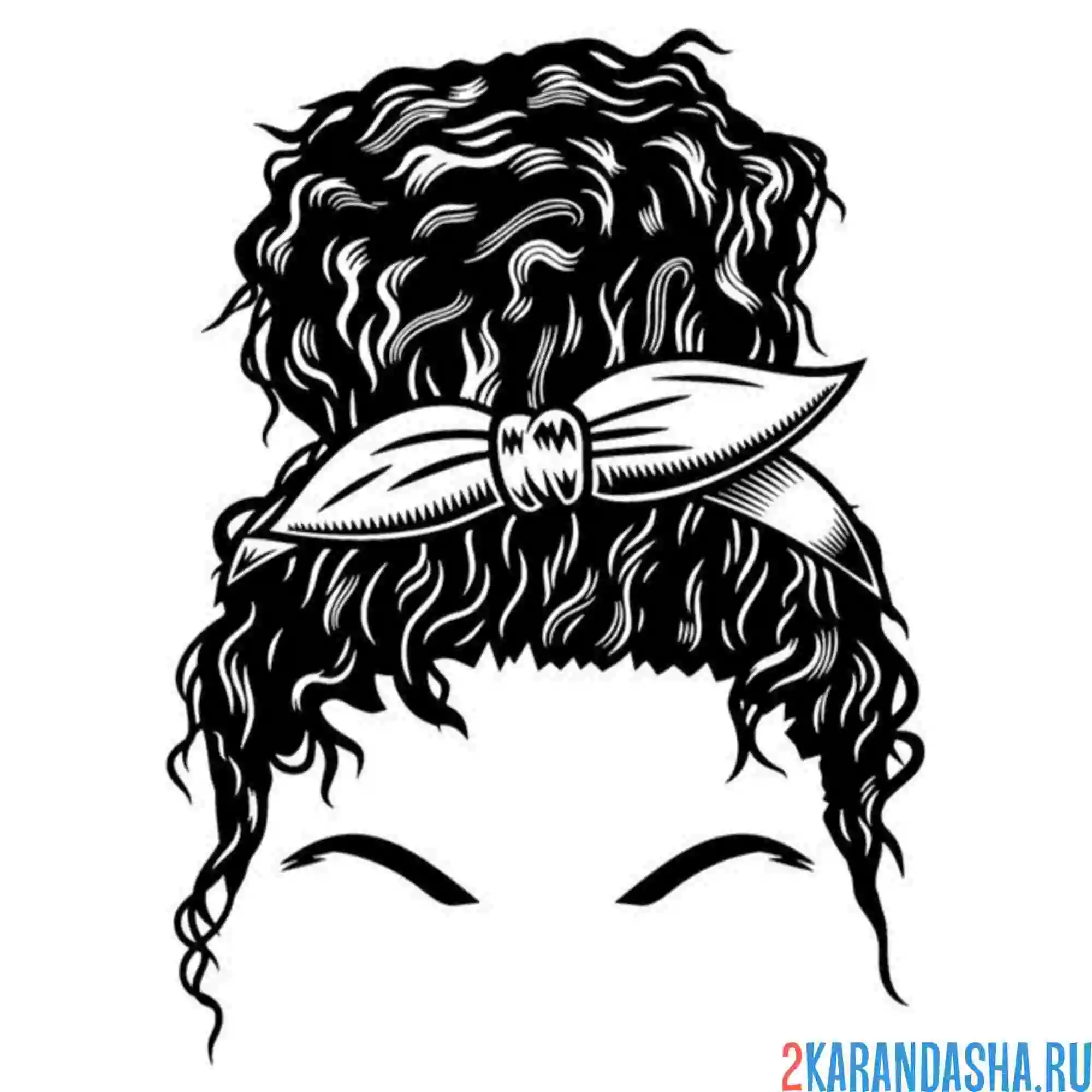 Раскраска кудрявые волосы пучок наверху