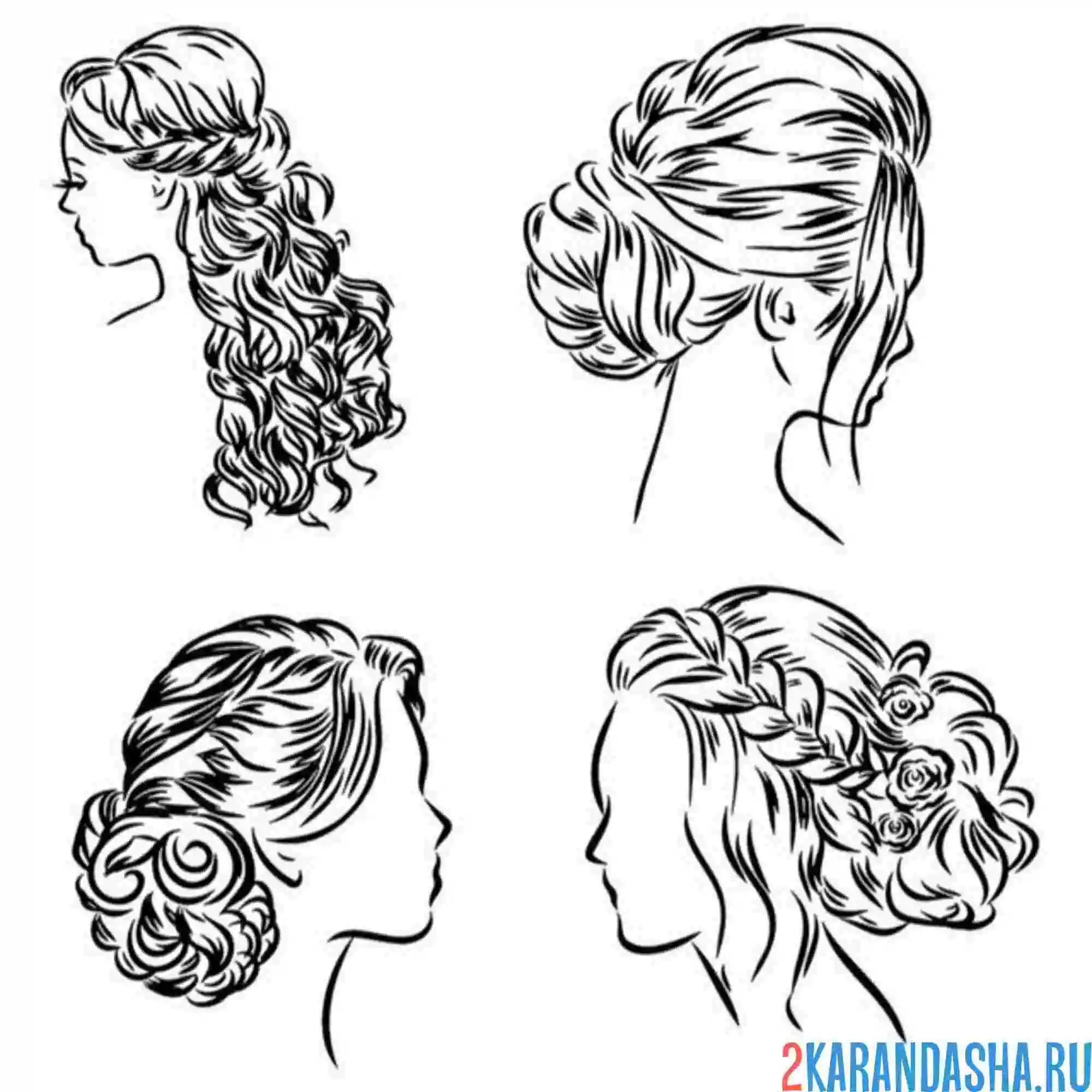 Раскраска разные свадебные прически длинные волосы