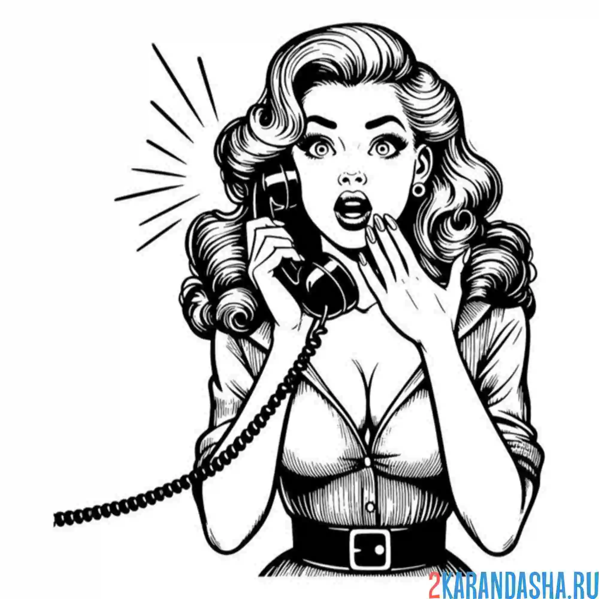 Раскраска девушка длинные волосы телефон