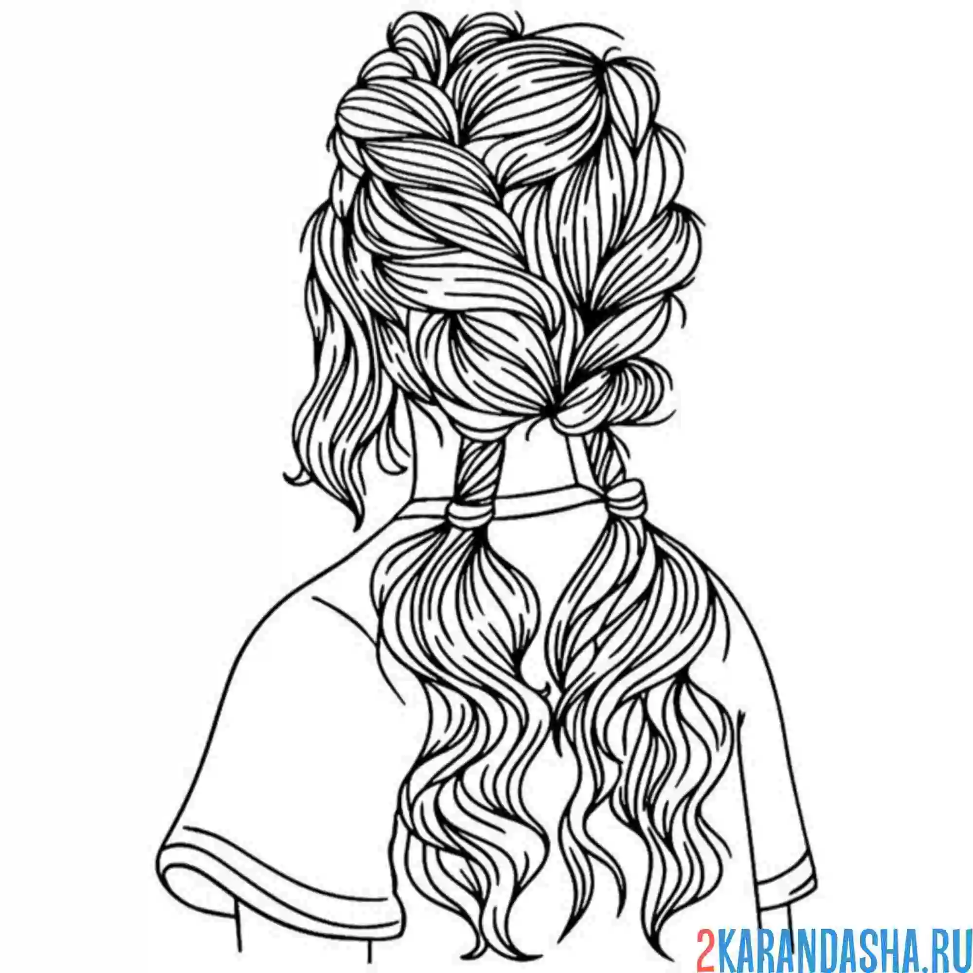 Раскраска две косы прическа волосы без лица
