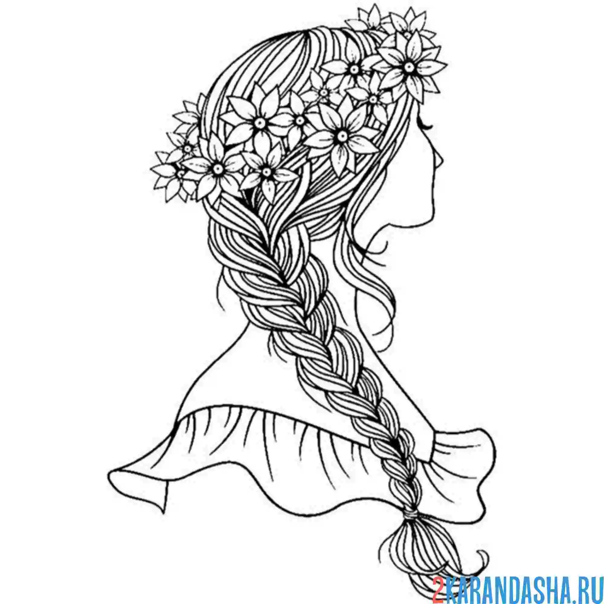 Раскраска венок из цветов в голове прическа