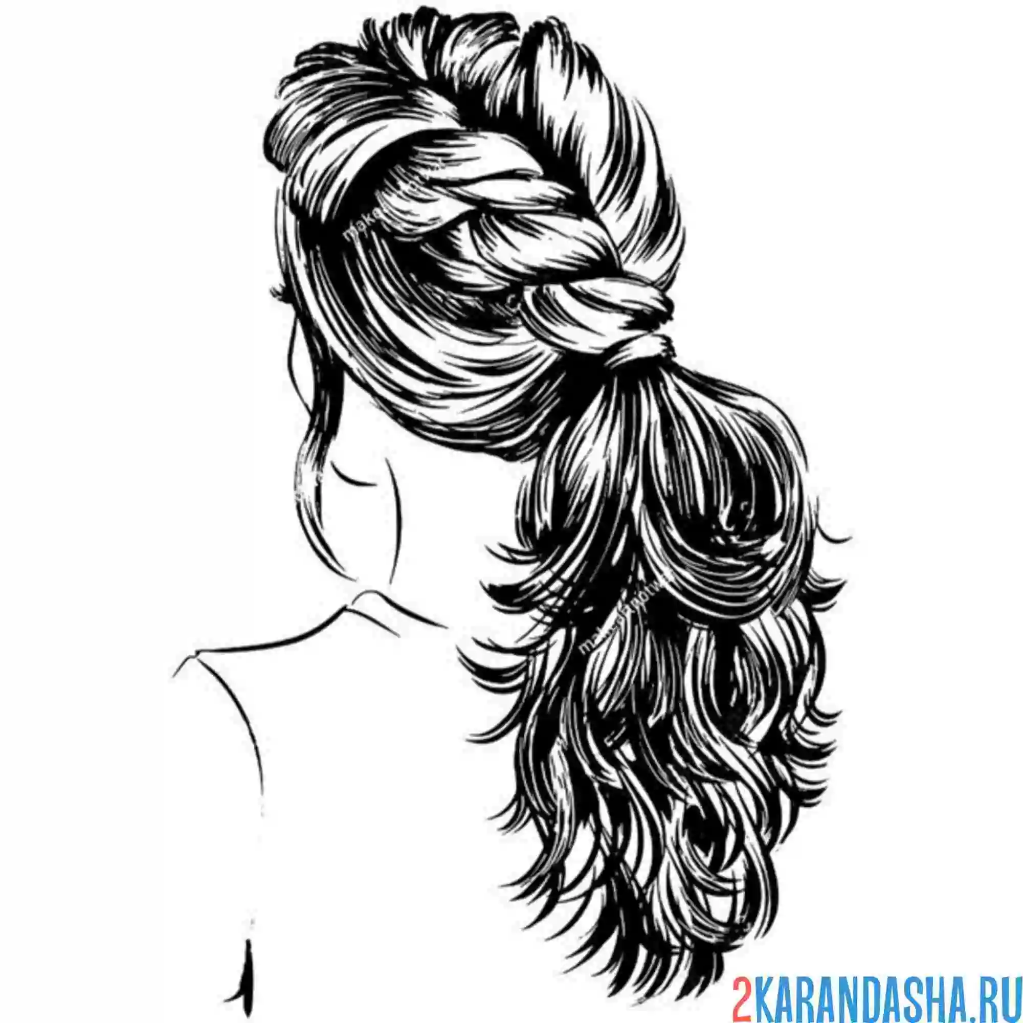 Раскраска длинные волосы прическа вечерняя