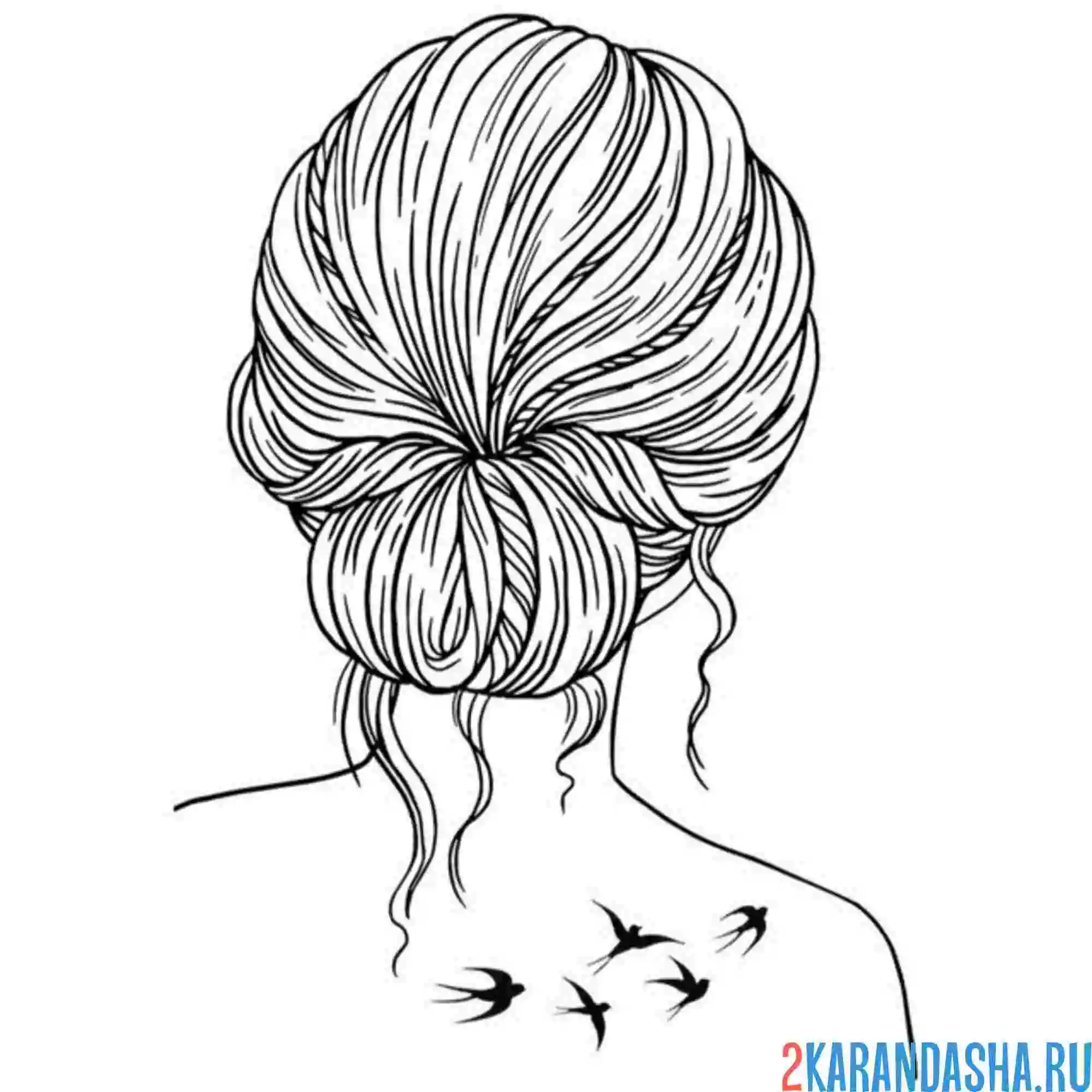 Раскраска низкий пучок волосы прическа