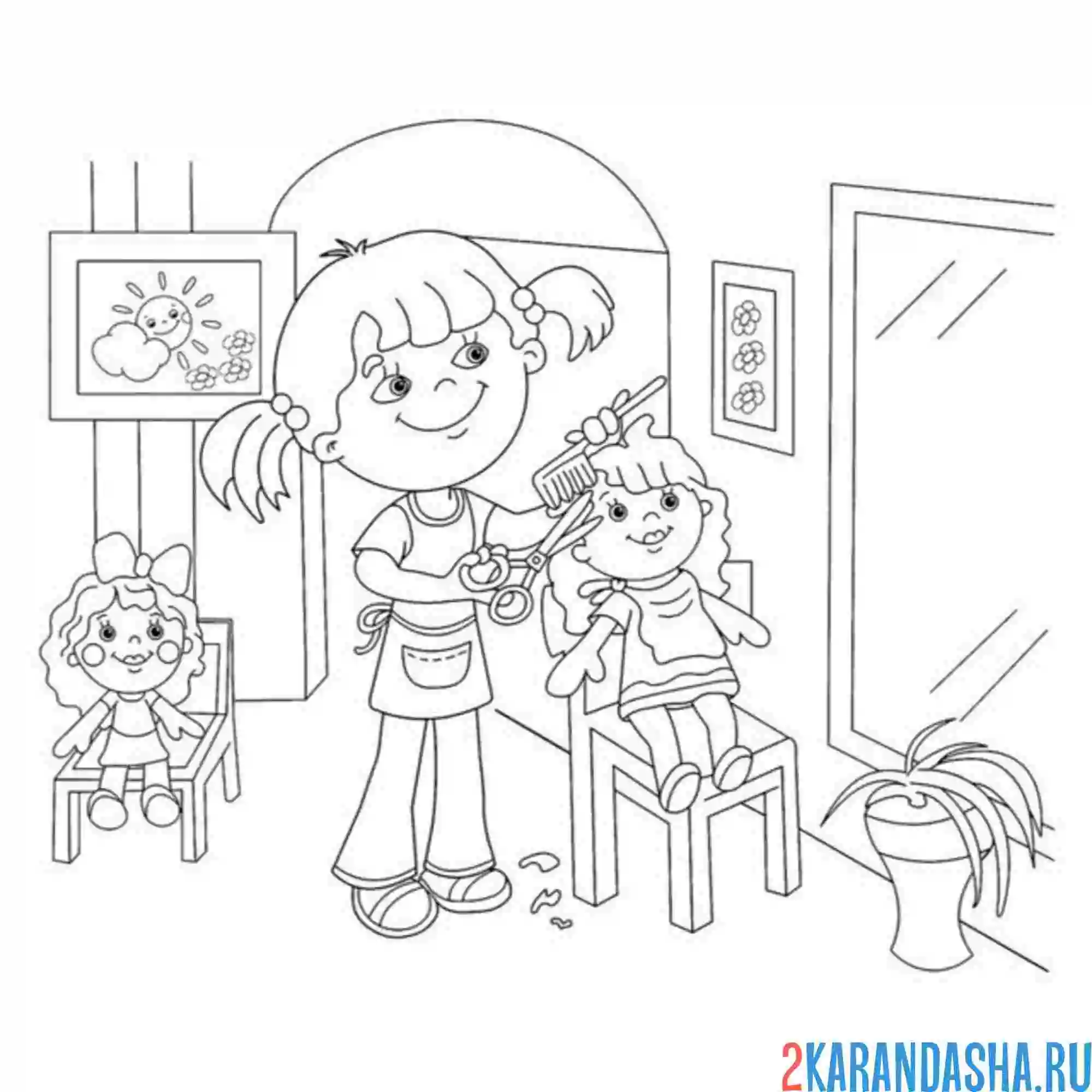 Раскраска парикмахер делает стрижку