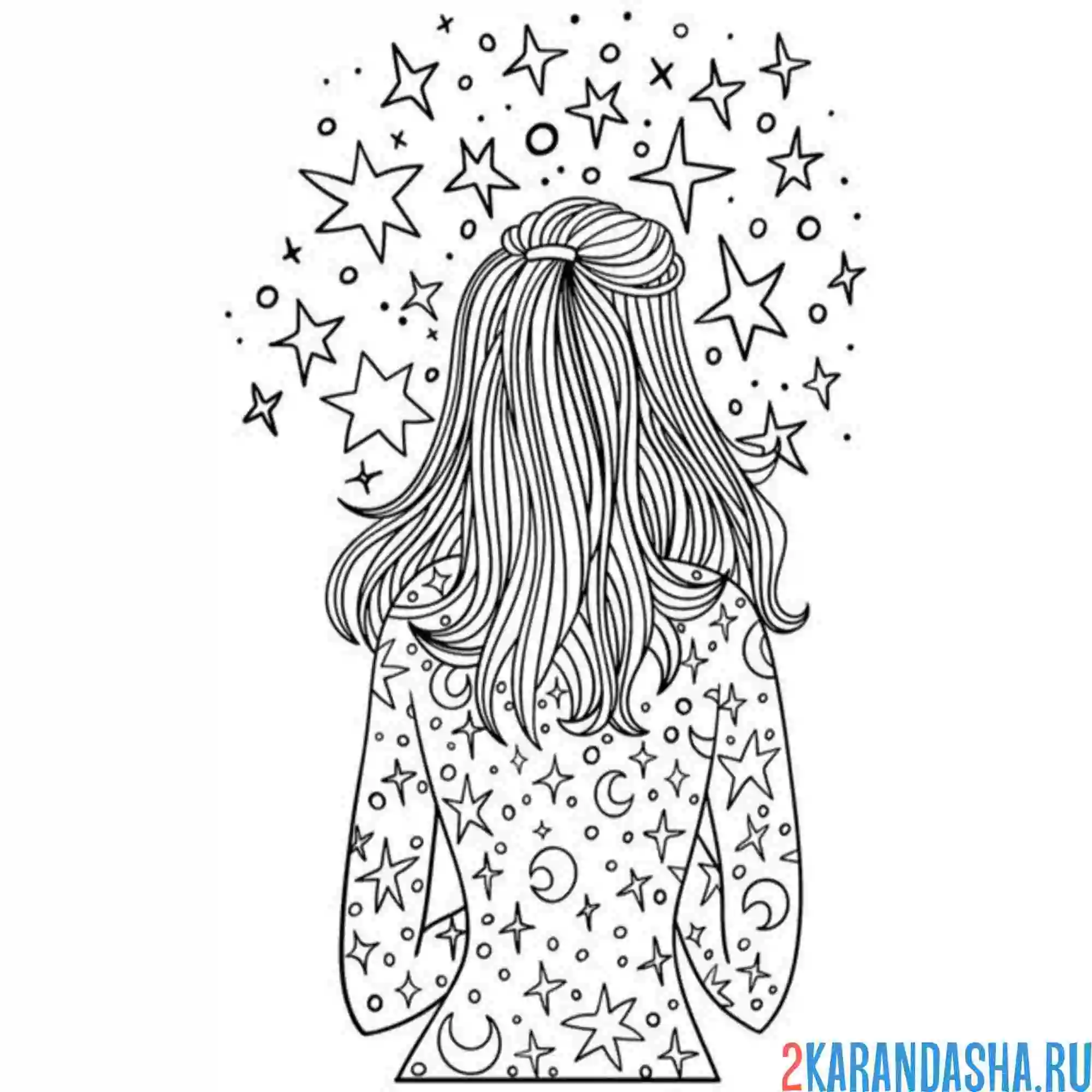 Раскраска звездное небо прическа волосы
