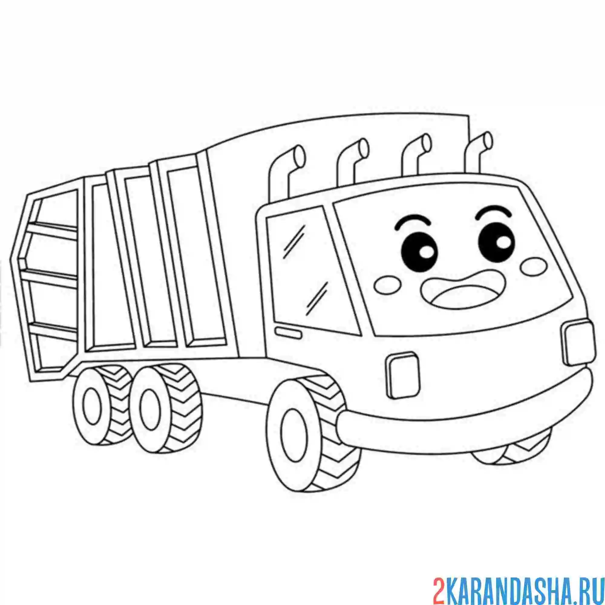 Раскраска мусоровоз с глазками грузовик