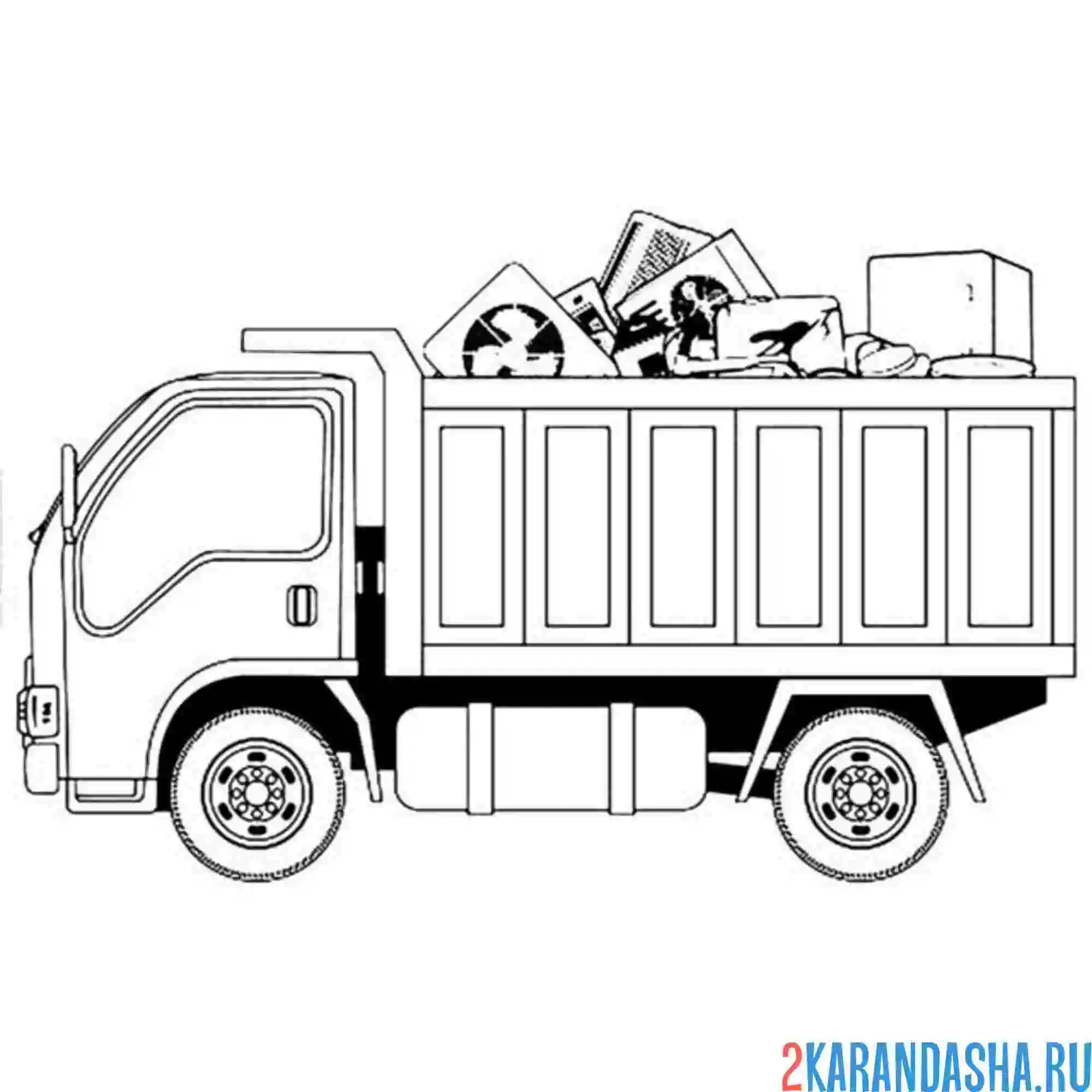 Раскраска мусоровоз высокие борта