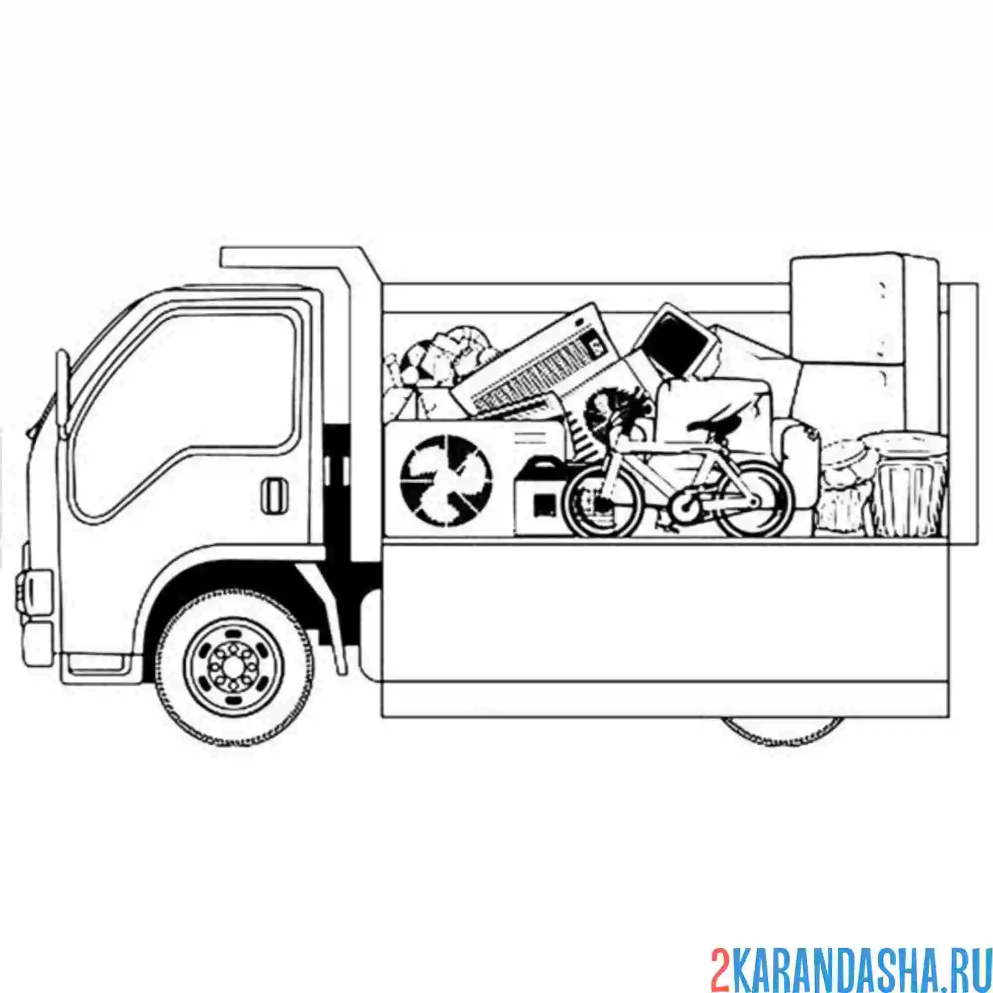 Раскраска мусоровоз возит все
