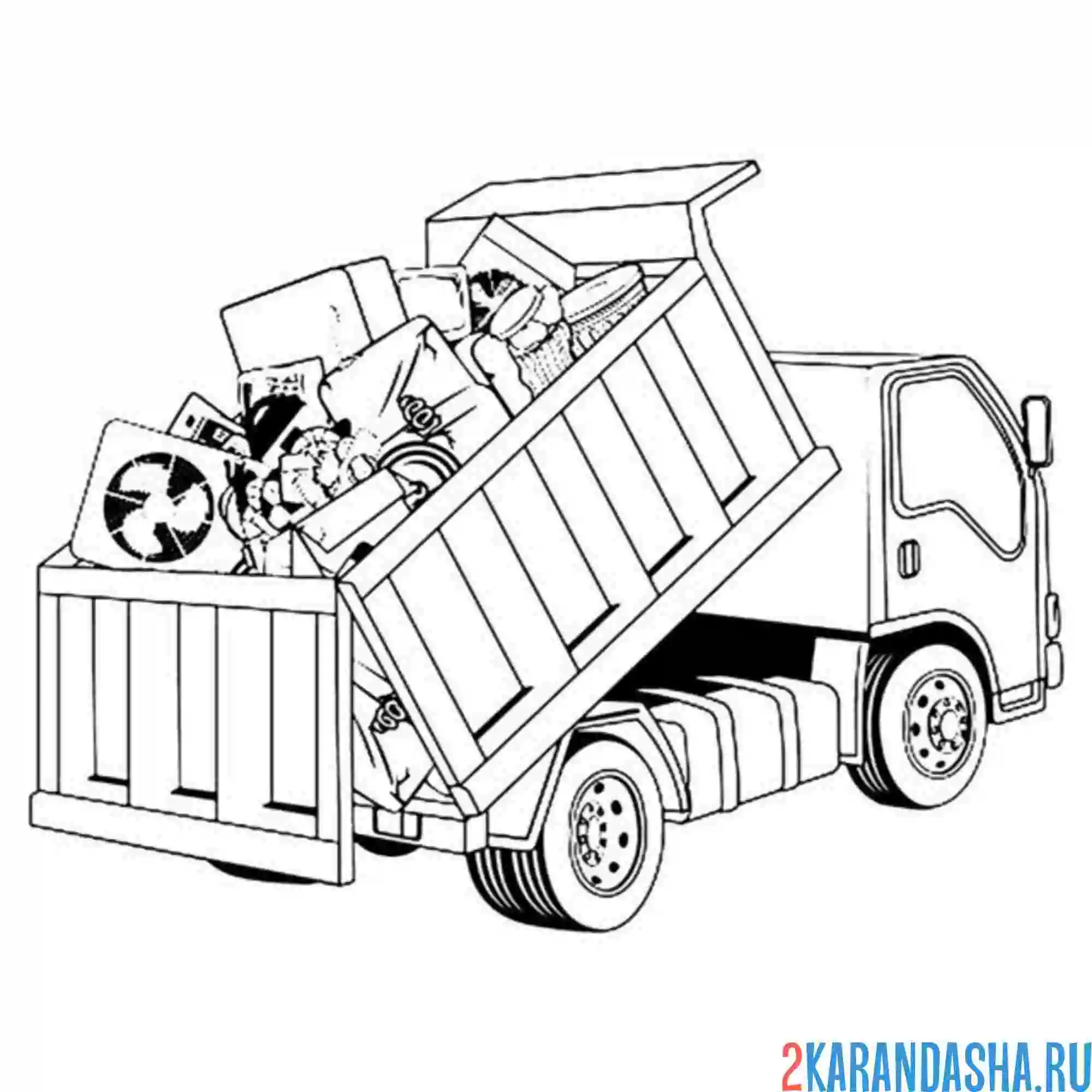 Раскраска вываливание мусора мусоровоз