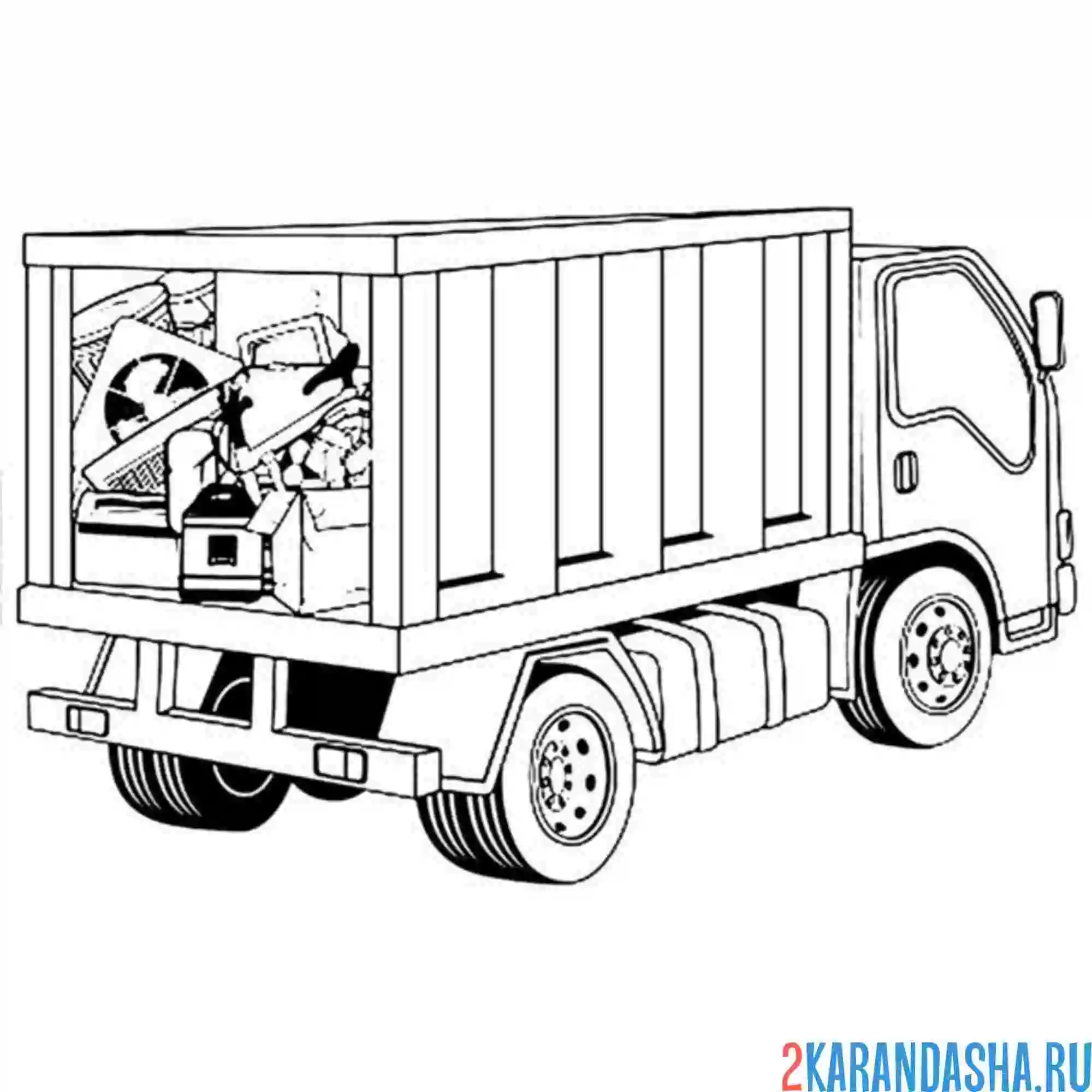 Раскраска мусоровоз полный техники