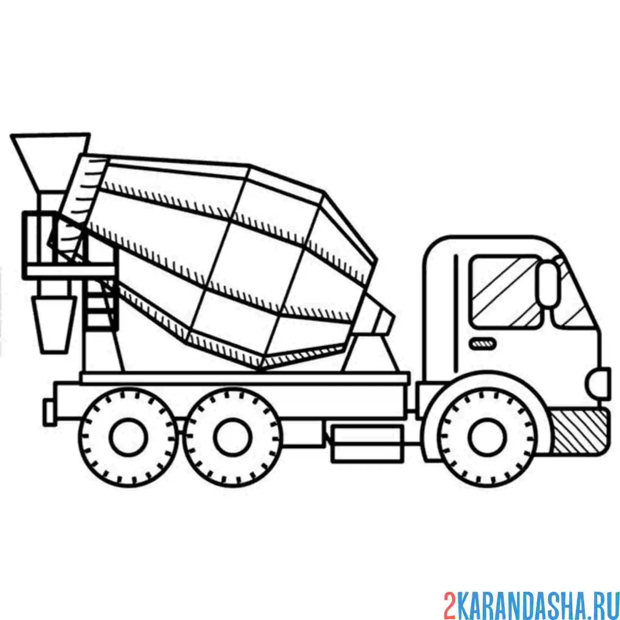Раскраска бетономешалка вид сбоку