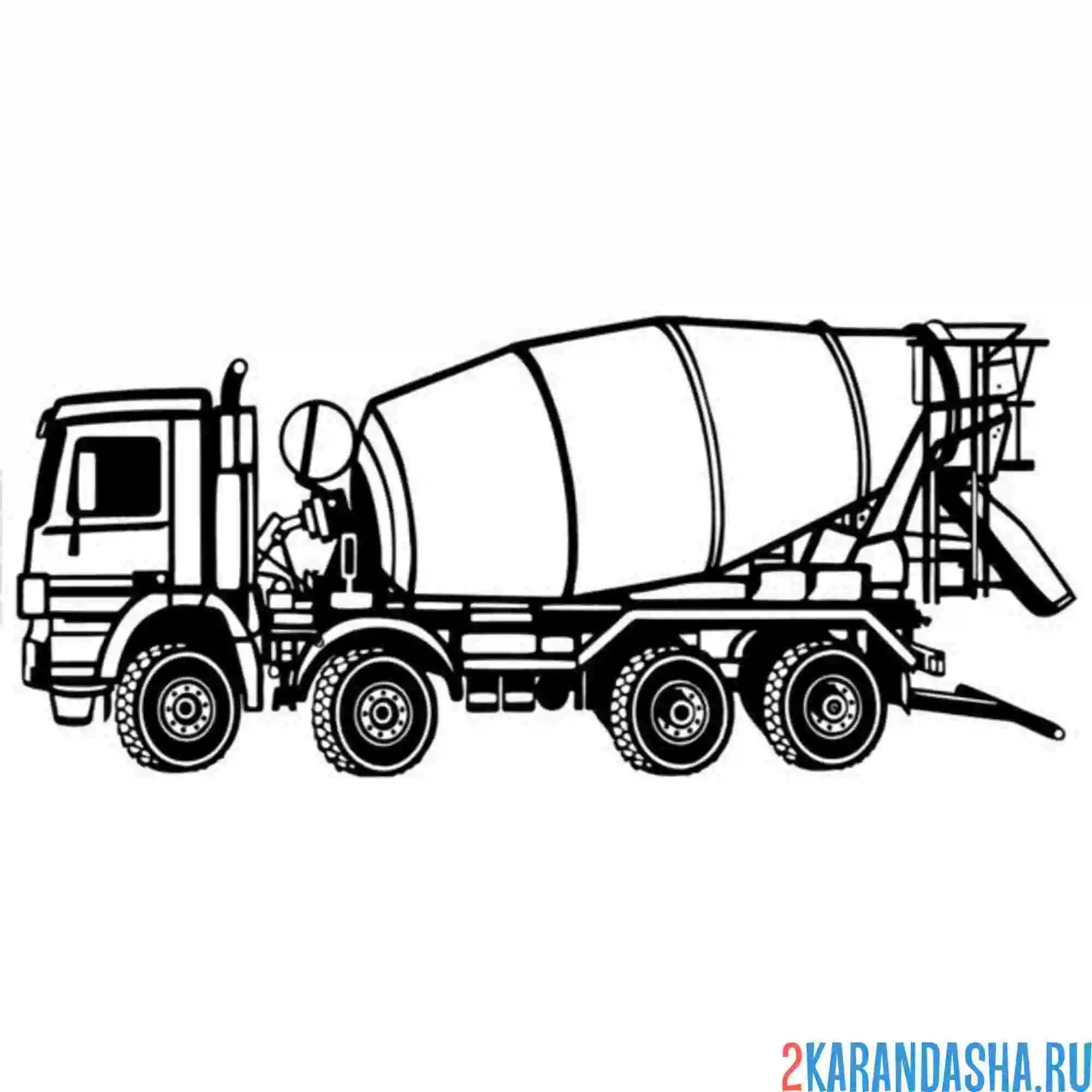 Раскраска бетономешалка много колес