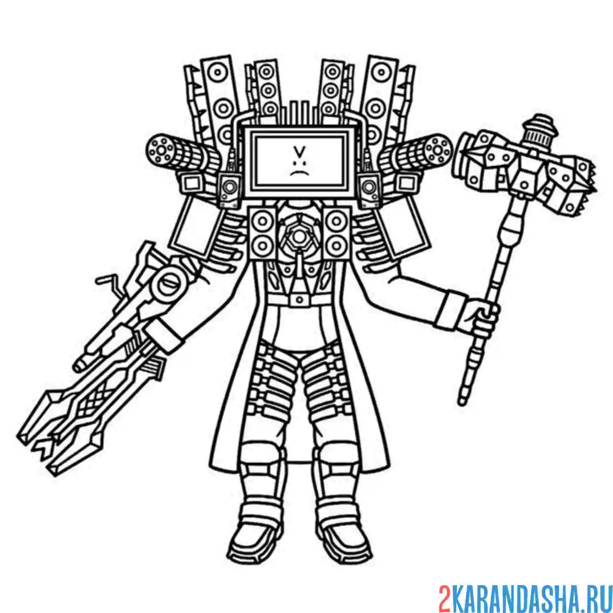 Раскраска tv + speaker + cameraman titan