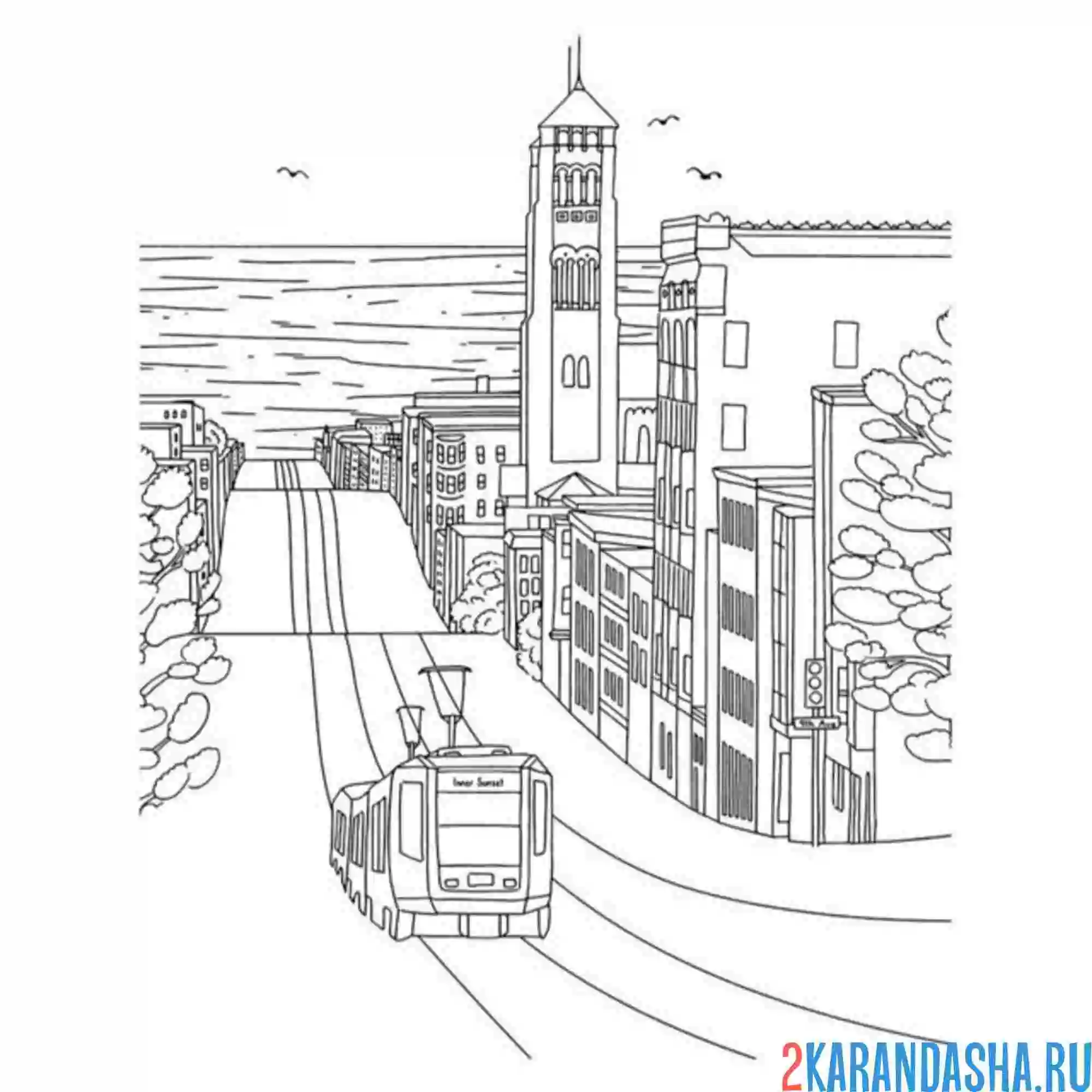 Раскраска американский трамвай