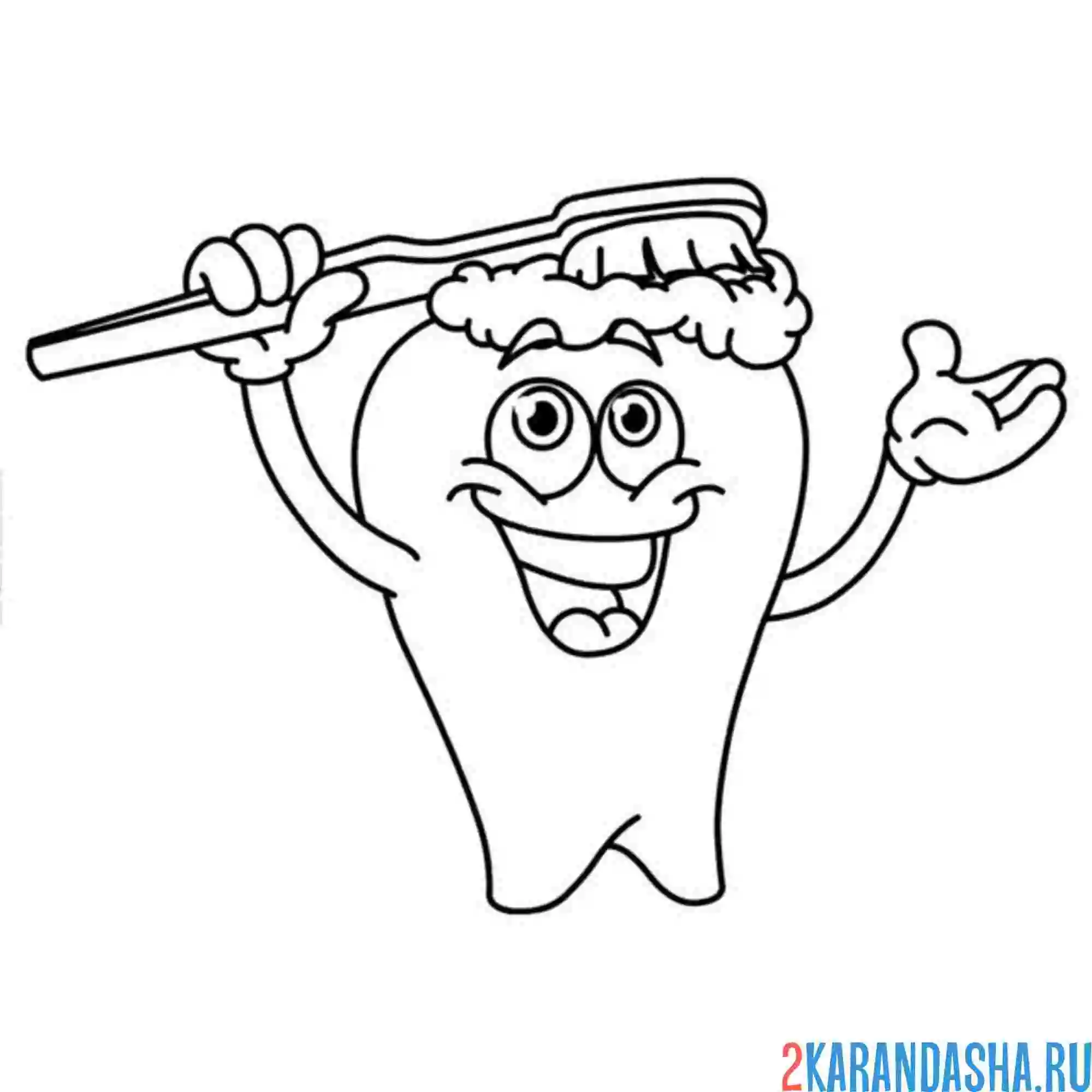 Раскраска зуб и зубная щетка