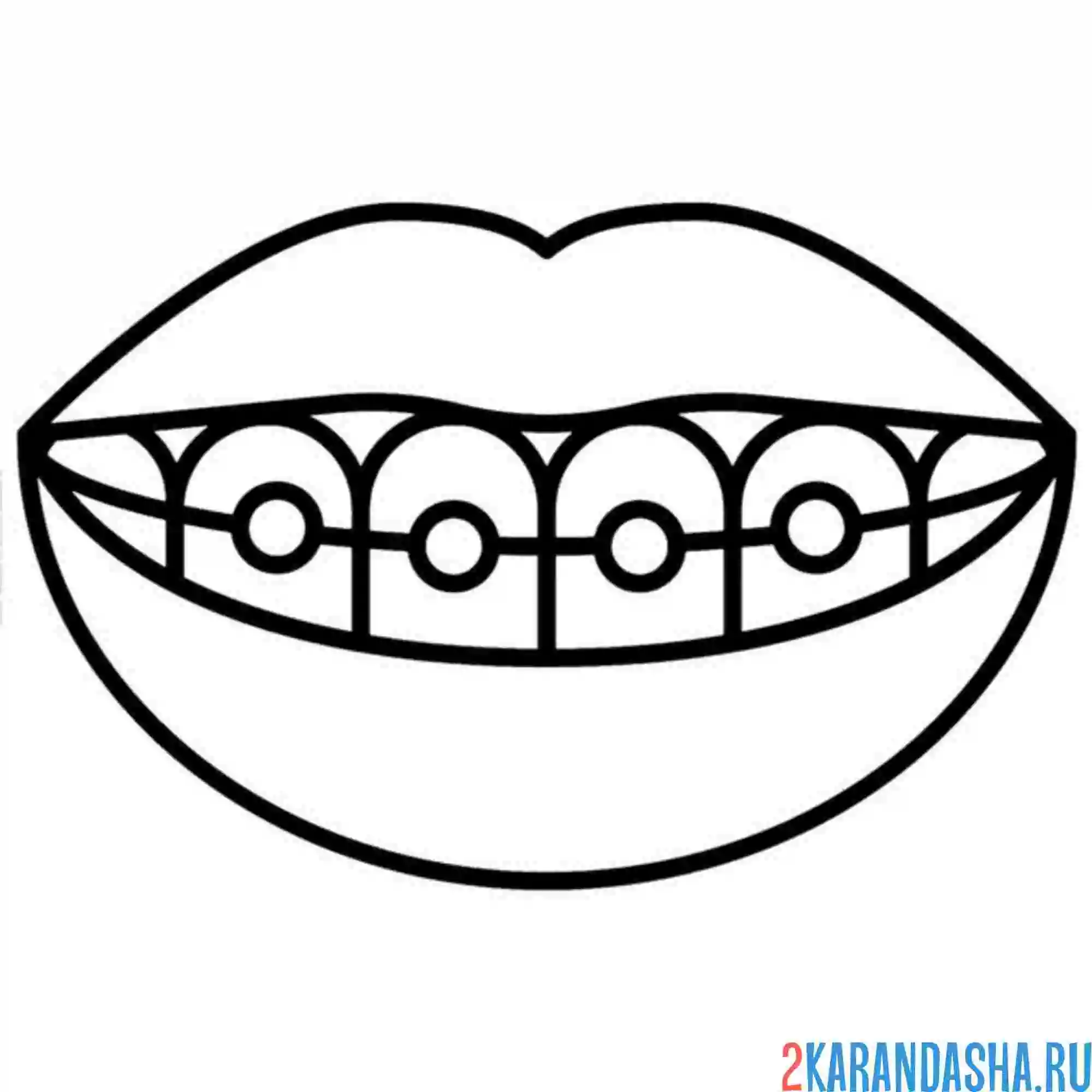Раскраска рот зубы брекеты